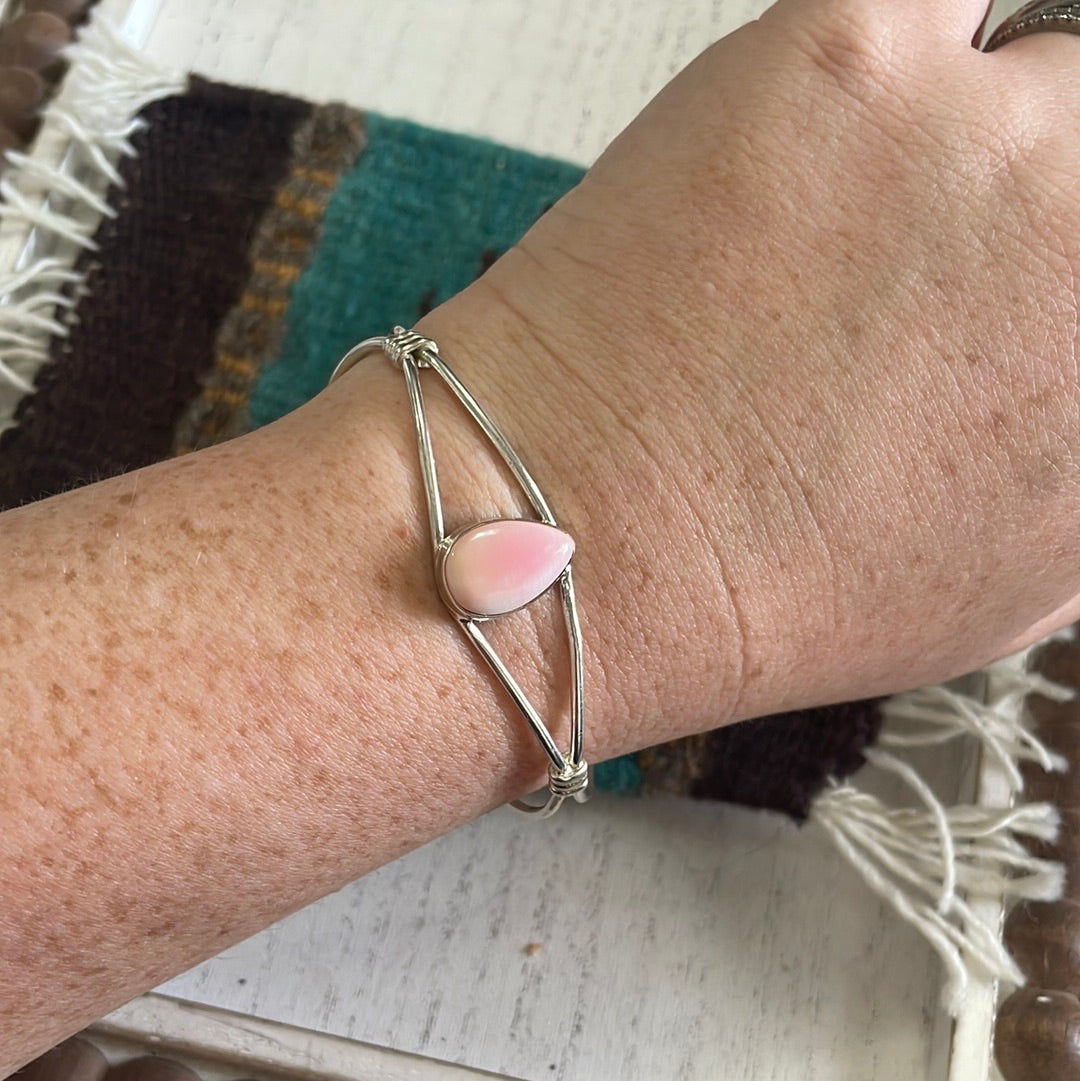 Handcrafted Pink Conch & Sterling Silver Adjustable Cuff Bracelet Signed C Yazzie