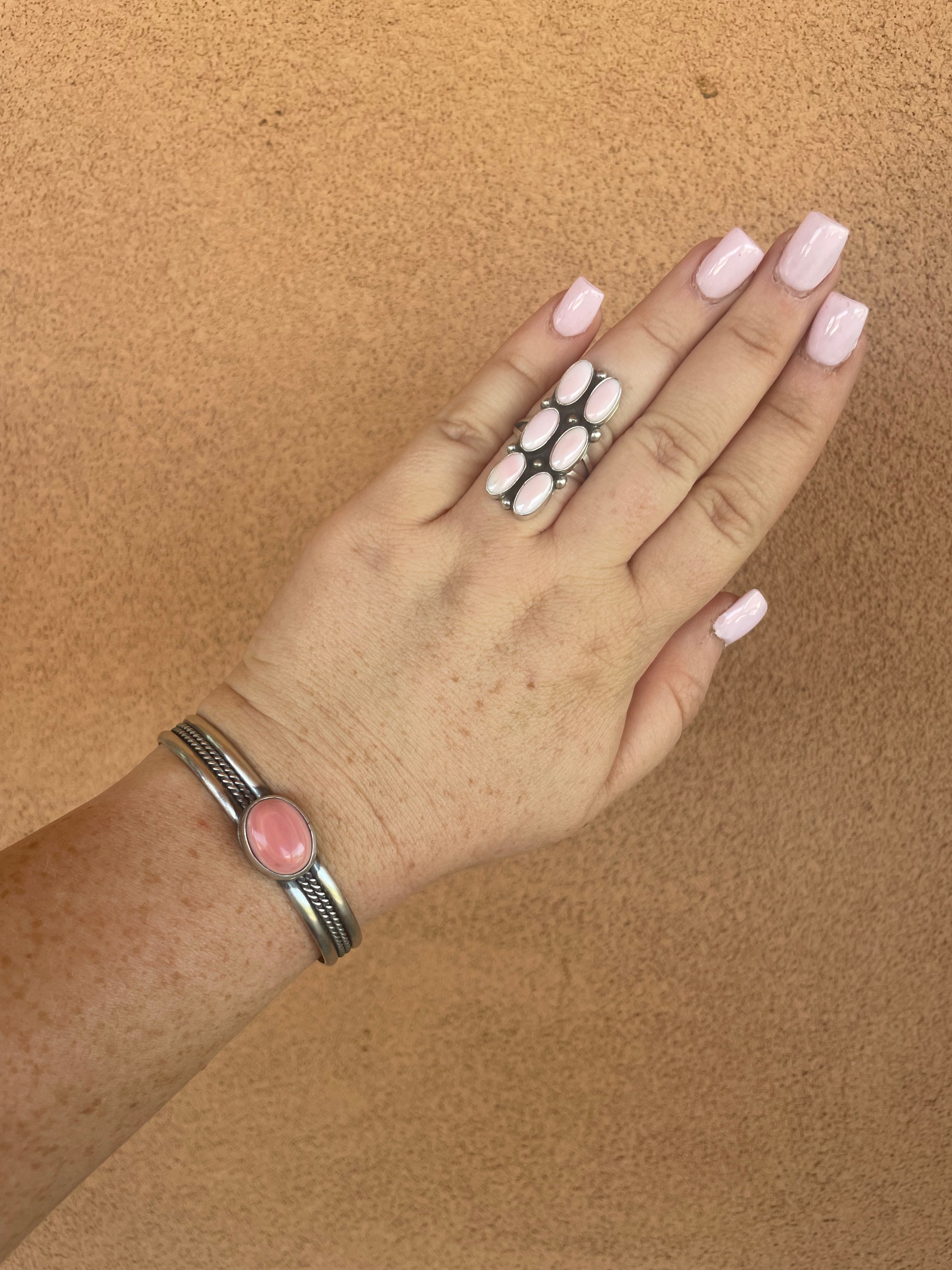 “The Lexi” Beautiful Handcrafted Sterling Silver & Pink Conch Ring Signed J Begay