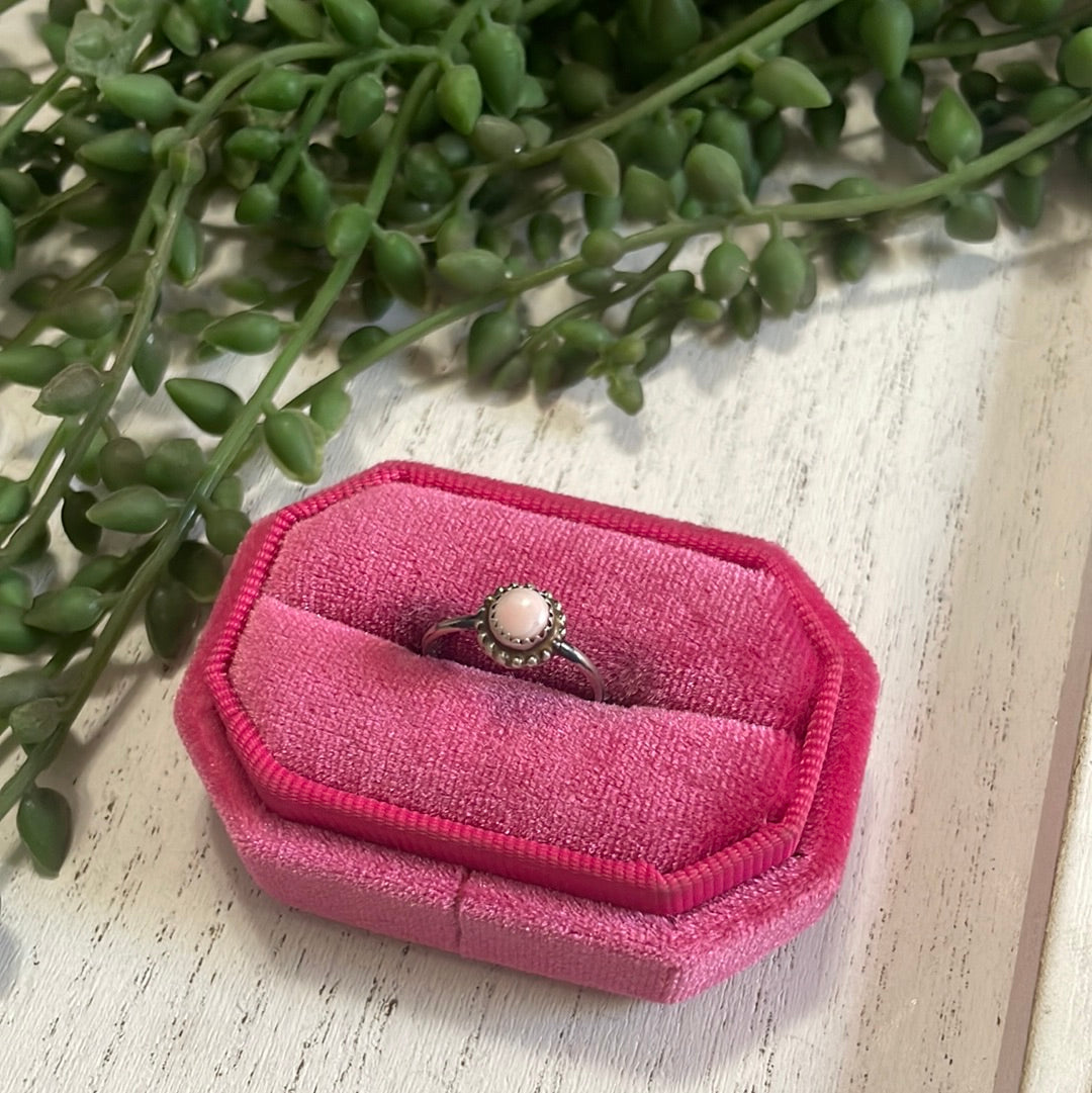 Dainty Handcrafted Sterling Silver & Pink Conch Dot Ring