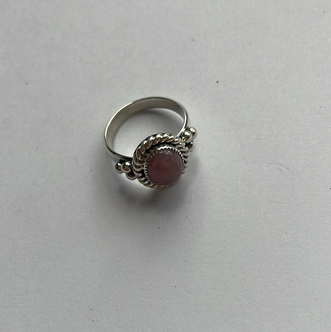 Handcrafted Sterling Silver & Rhodochrosite Round Ring