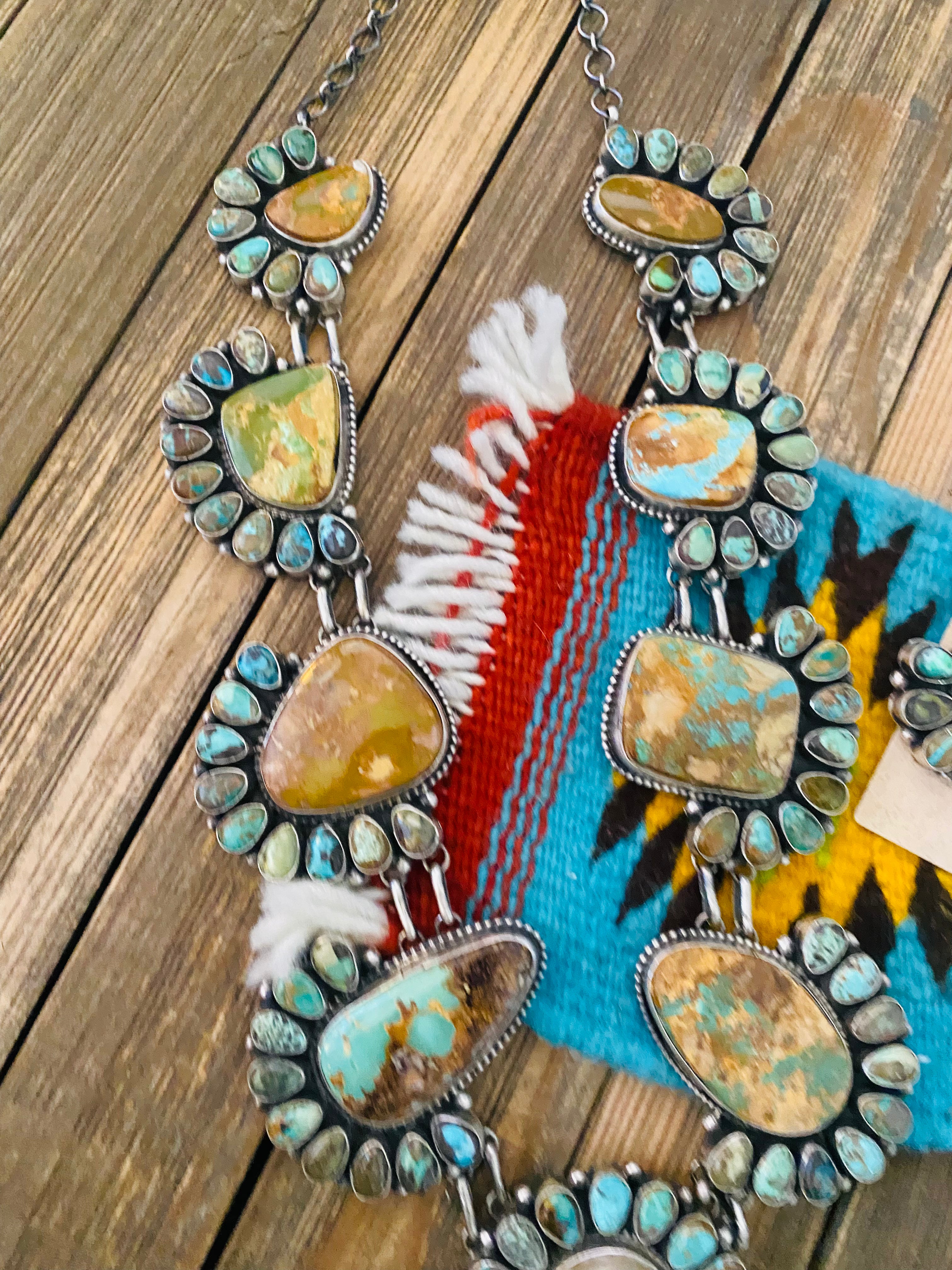 Stunning Navajo Sterling Silver & Royston Turquoise Necklace Set by Blaine Yellowhorse