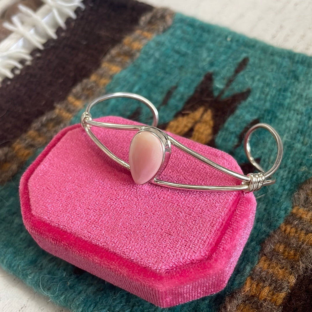Handcrafted Pink Conch & Sterling Silver Adjustable Cuff Bracelet Signed C Yazzie