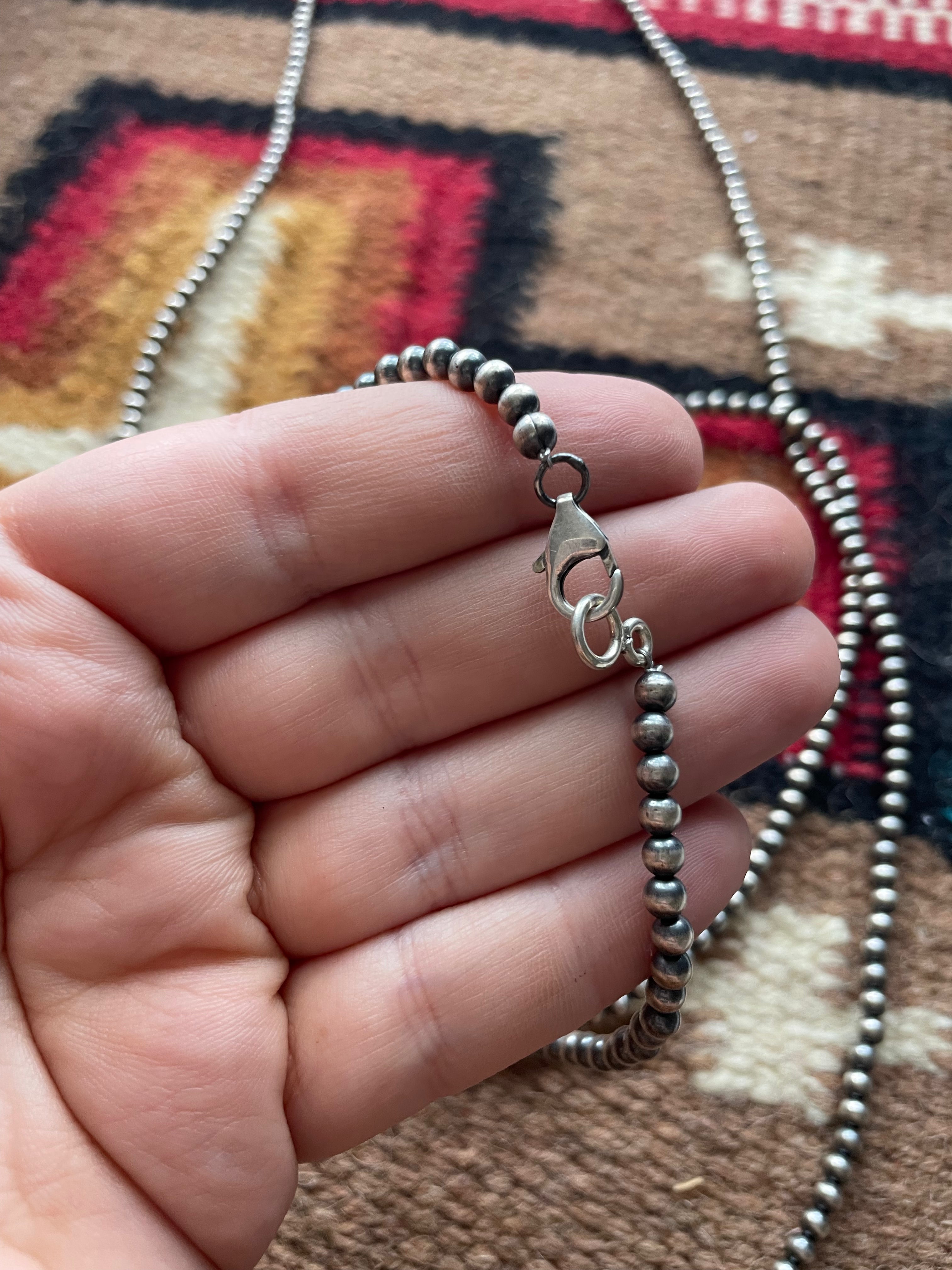 Handmade Sterling Silver 4mm Beaded Necklace 60”