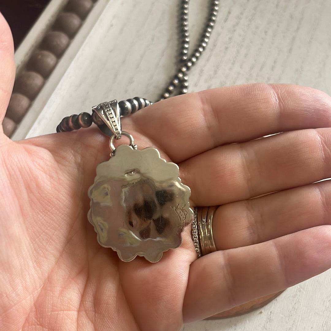 Handmade Pink Conch, Purple Fire Opal & Sterling Silver Flower Pendant