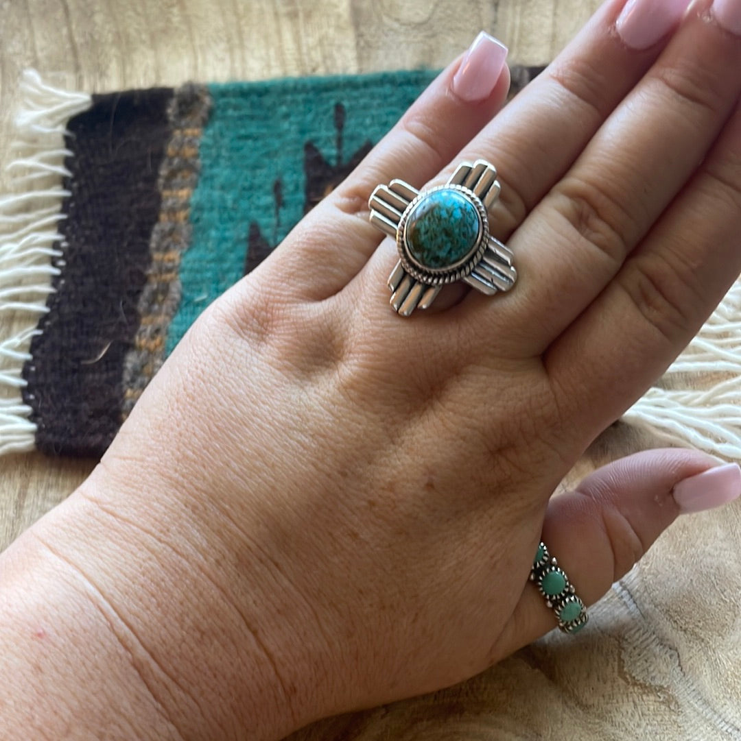 Amazing Zia Sterling Silver & Turquoise Ring Size 9 Signed