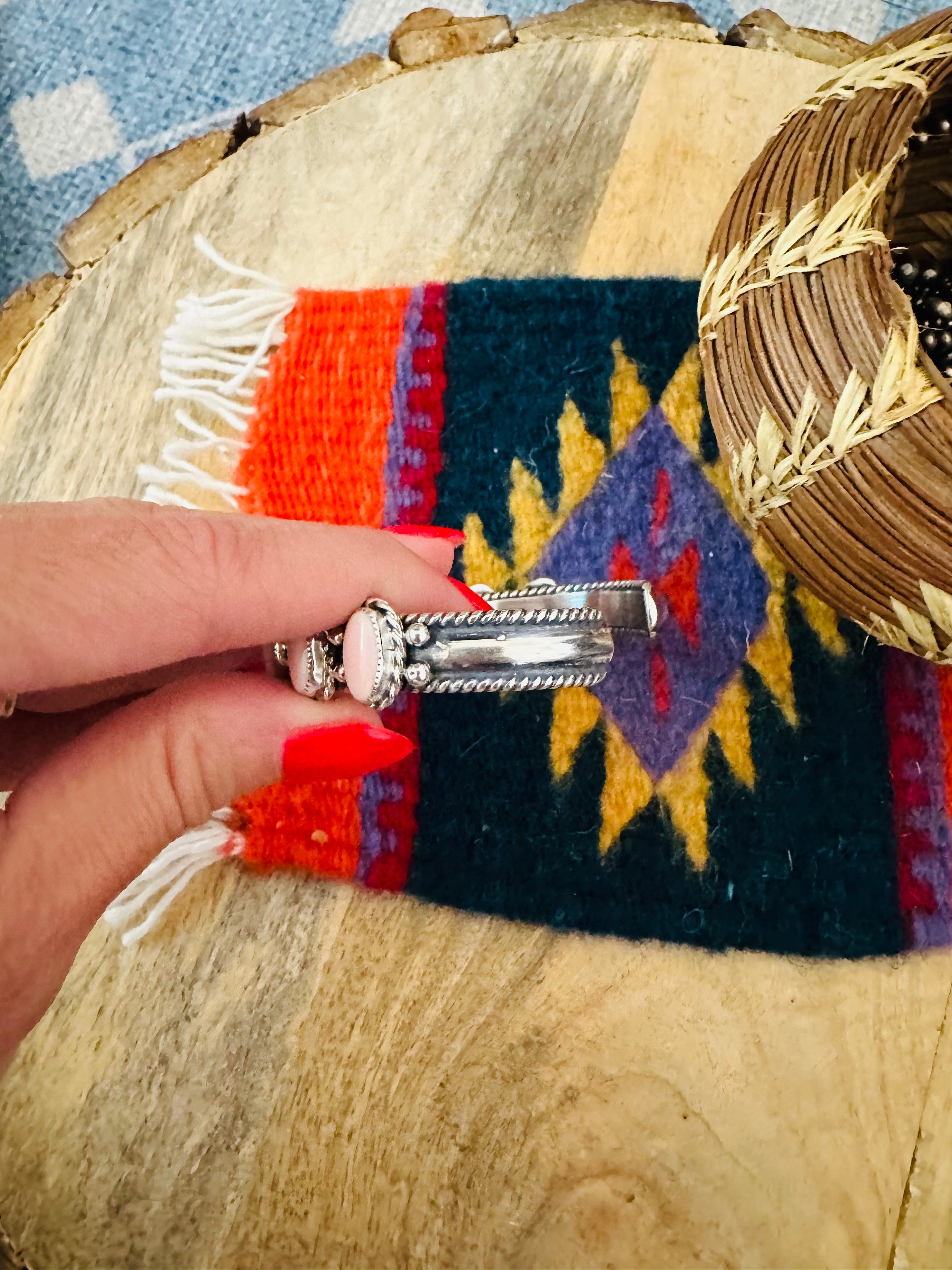 Handcrafted Queen Pink Conch Shell & Sterling Silver Cuff Bracelet