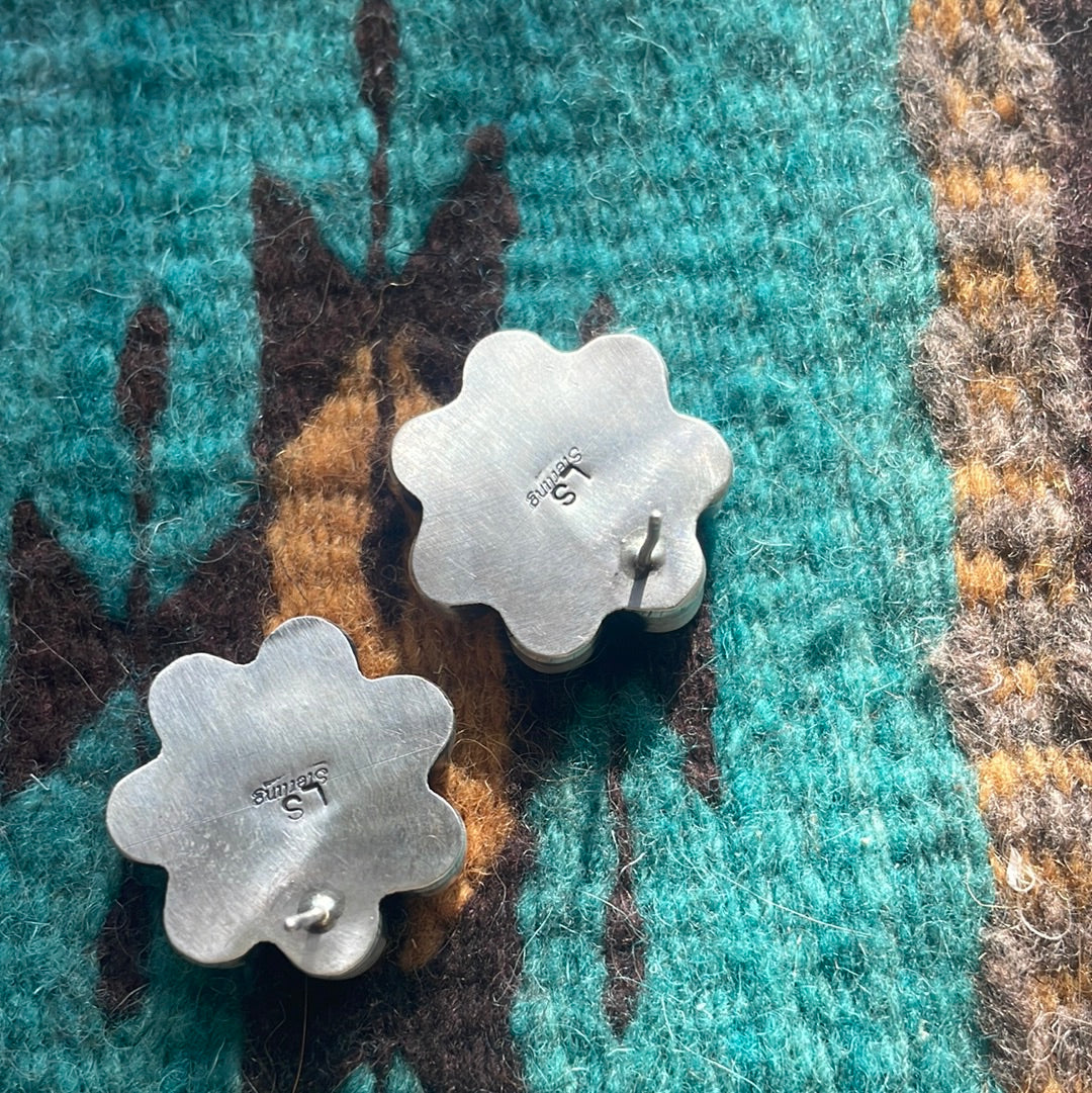 Handcrafted Pink Conch and Sterling Silver Flower Earrings Signed