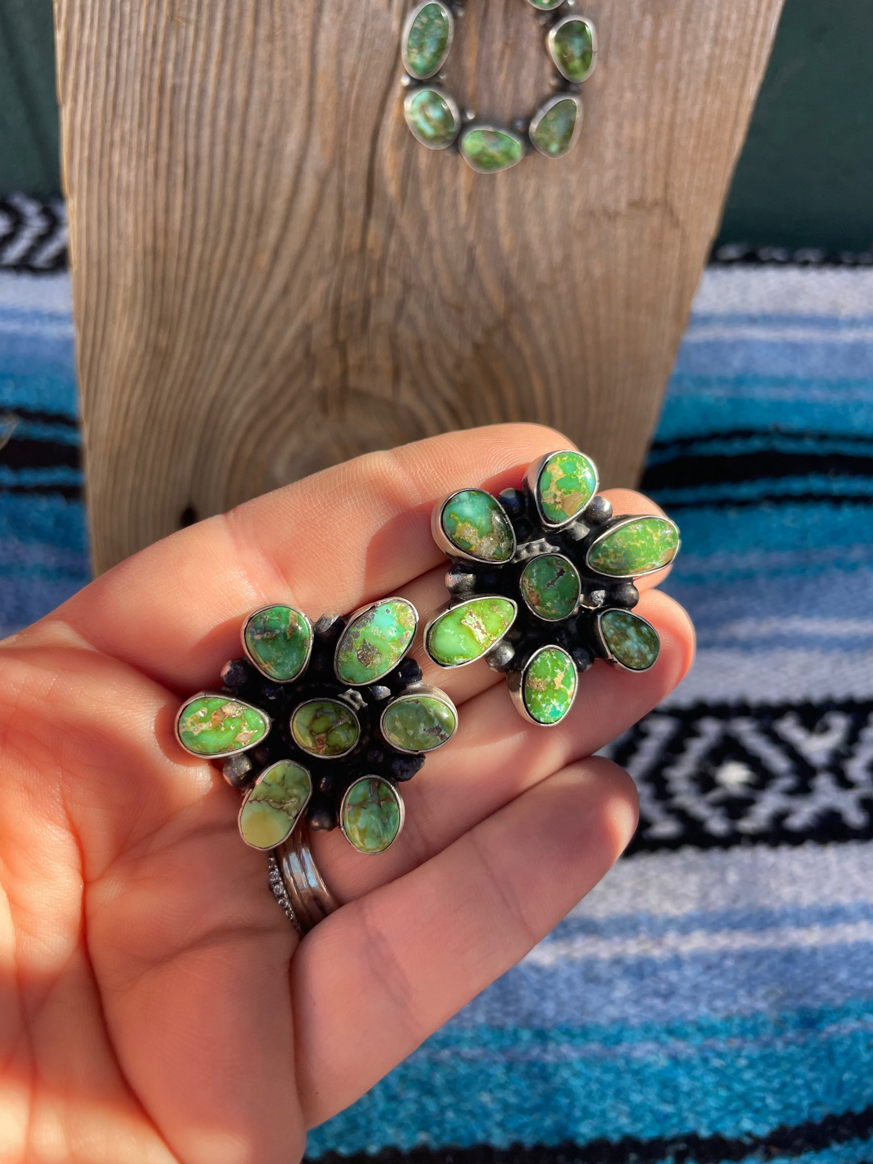 Sheila Becenti Navajo Sterling Silver Sonoran Mountain Turquoise Necklace & Earring Set