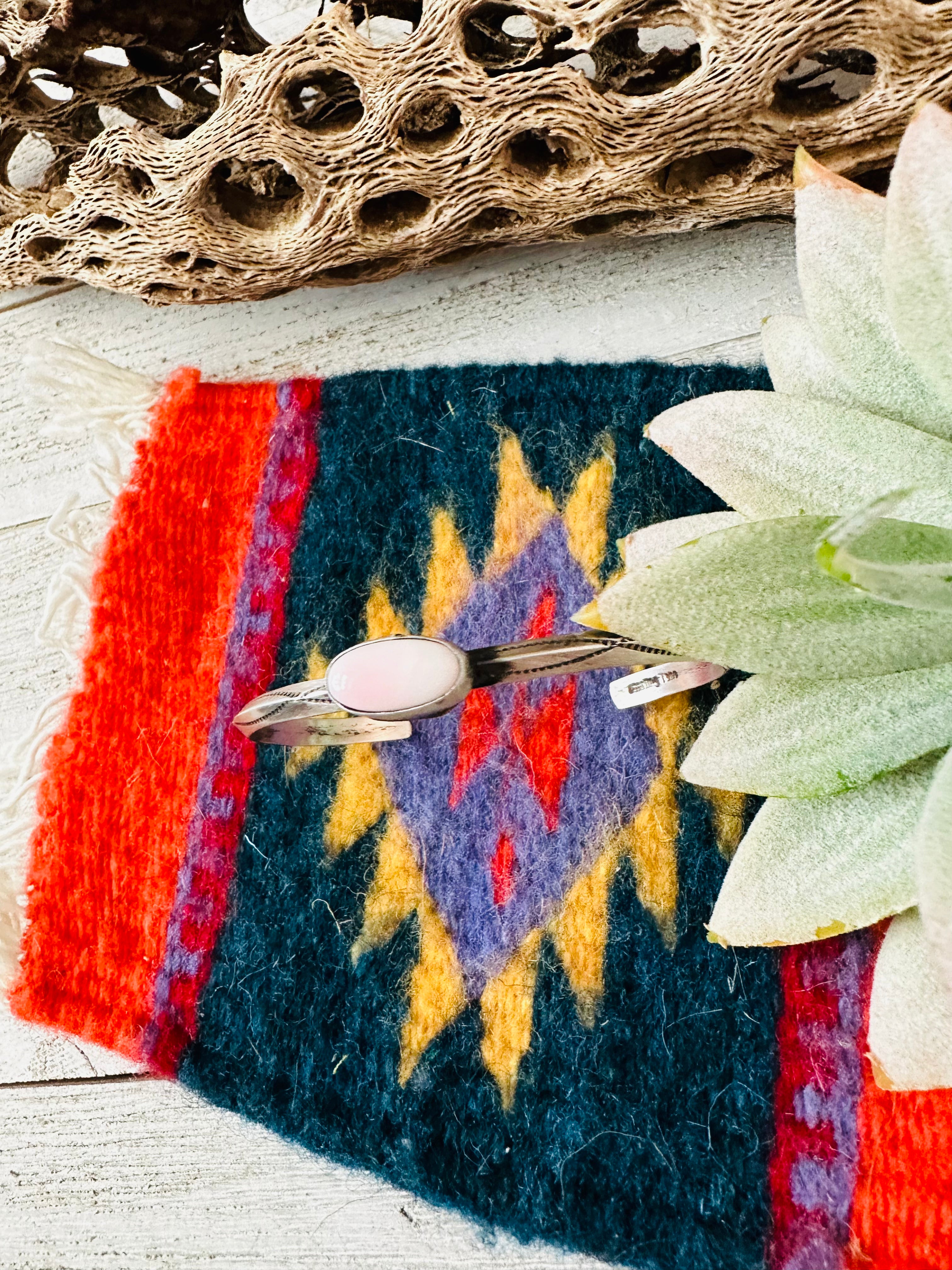 Handcrafted Queen Pink Conch Shell & Sterling Silver Cuff Bracelet