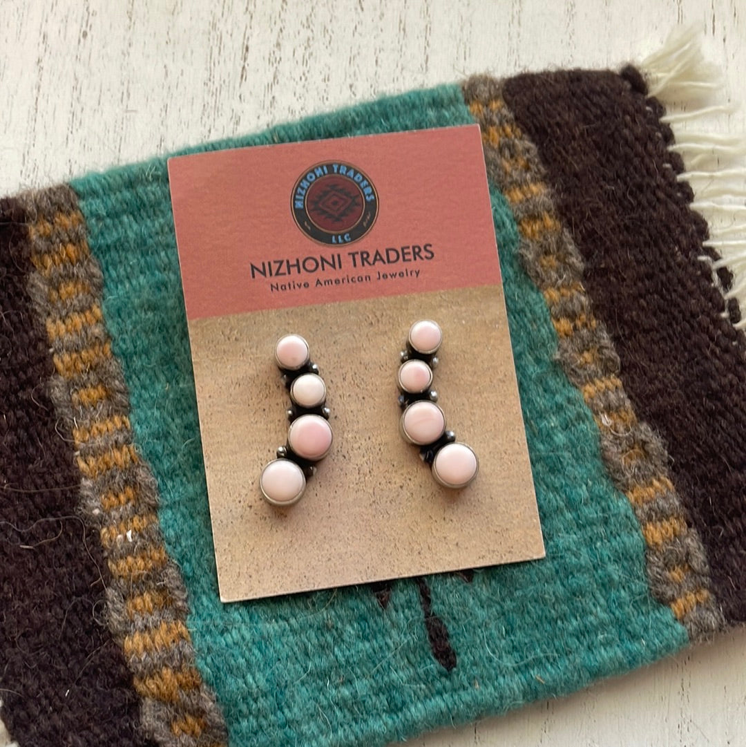 Handcrafted Pink Conch Dangle and Sterling Silver Earrings Signed