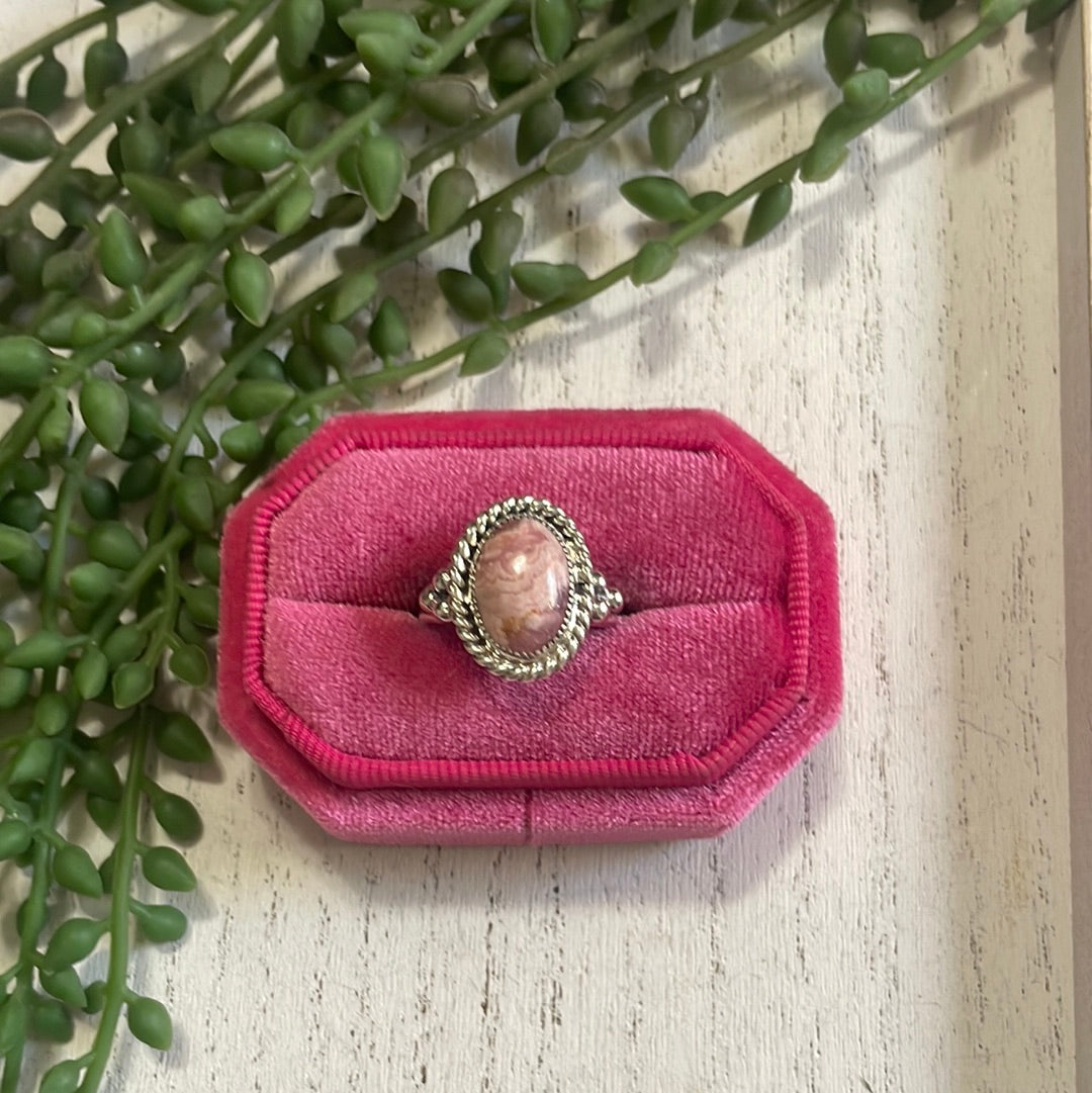 Handcrafted Sterling Silver & Rhodochrosite Oval Ring