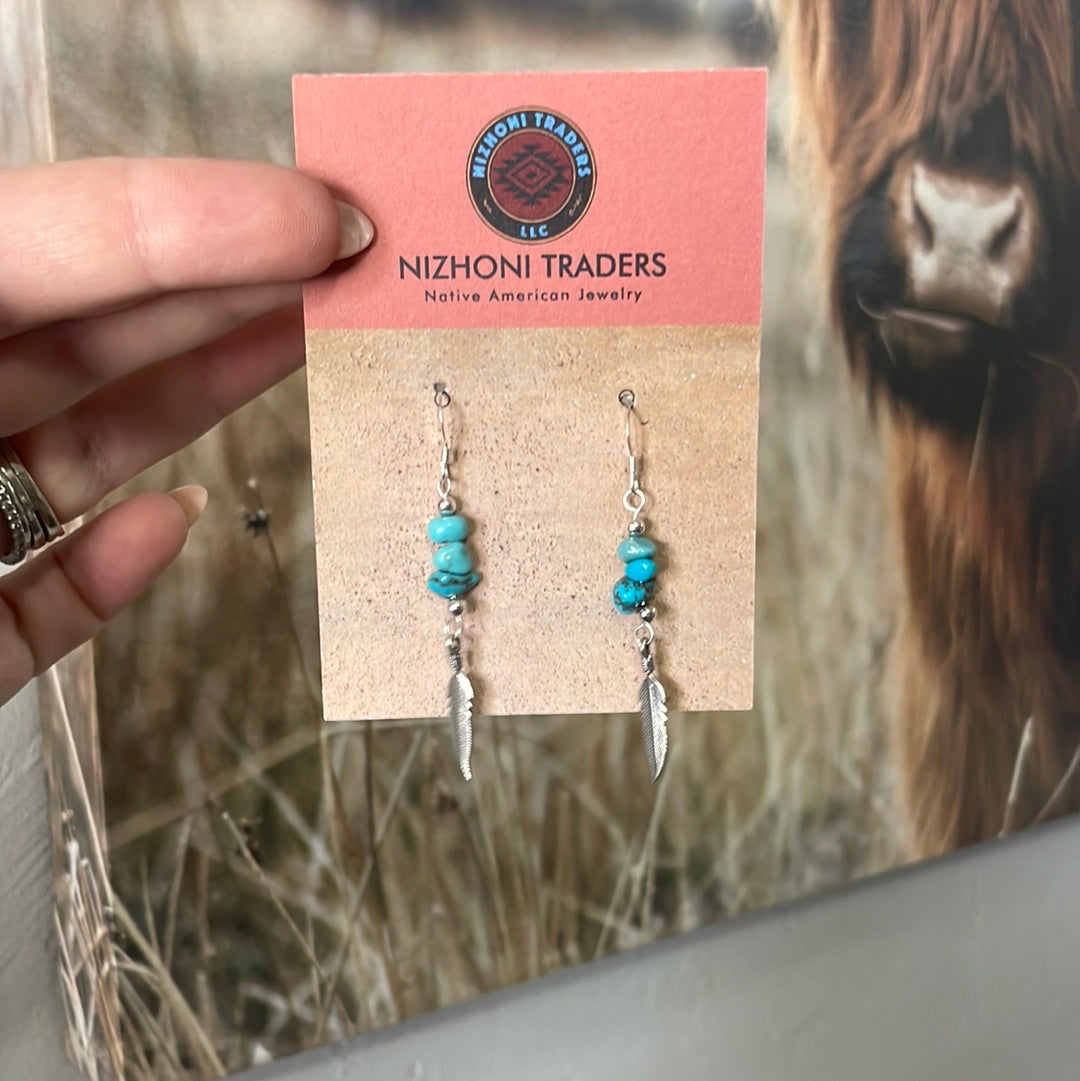 Sterling Silver & Turquoise Feather Dangle Earrings