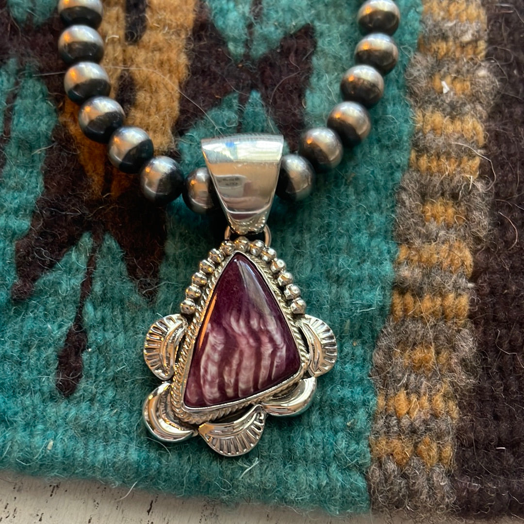 Handcrafted Purple Spiny & Sterling Silver Pendant Signed