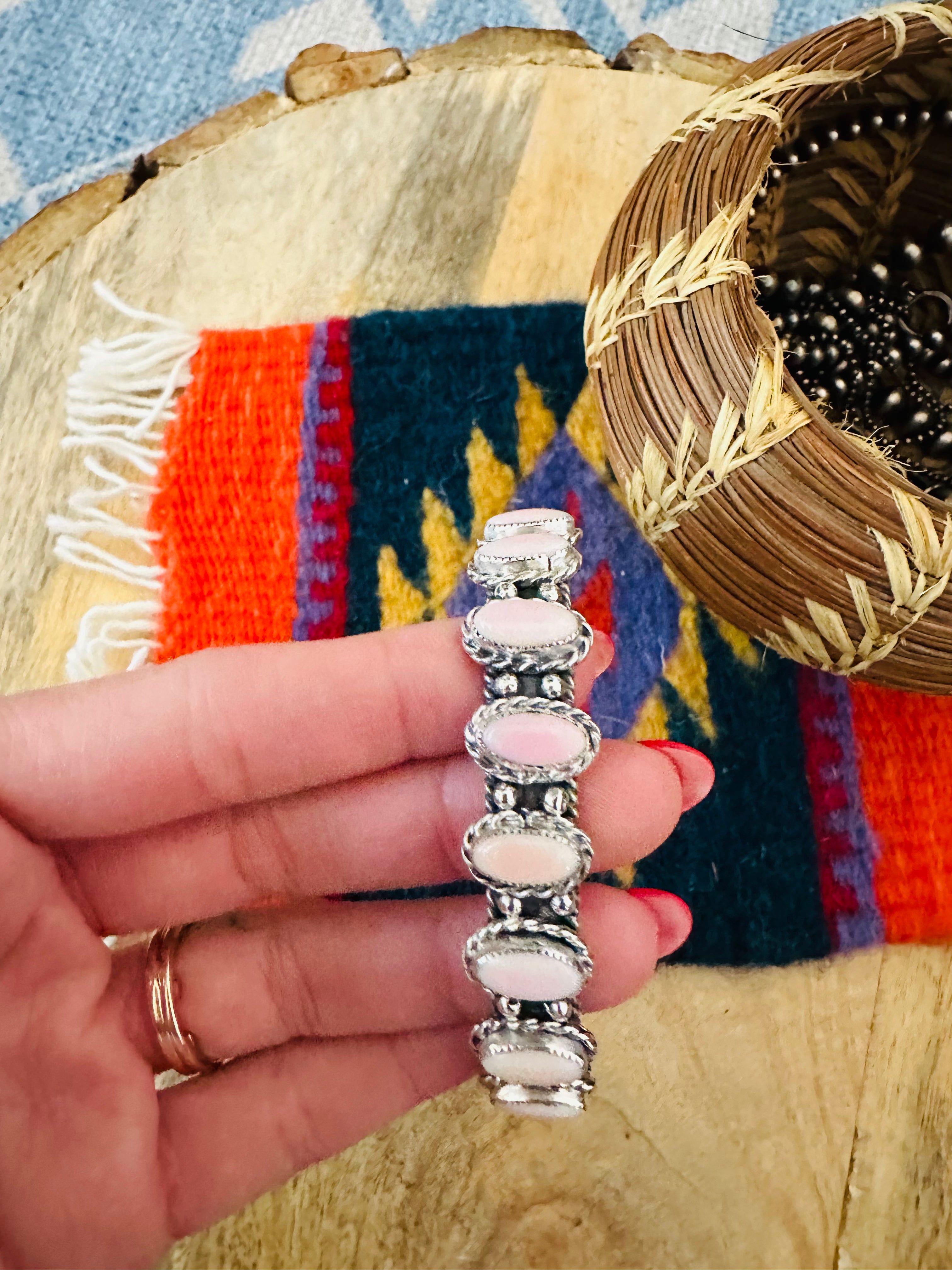 Handcrafted Queen Pink Conch Shell & Sterling Silver Cuff Bracelet