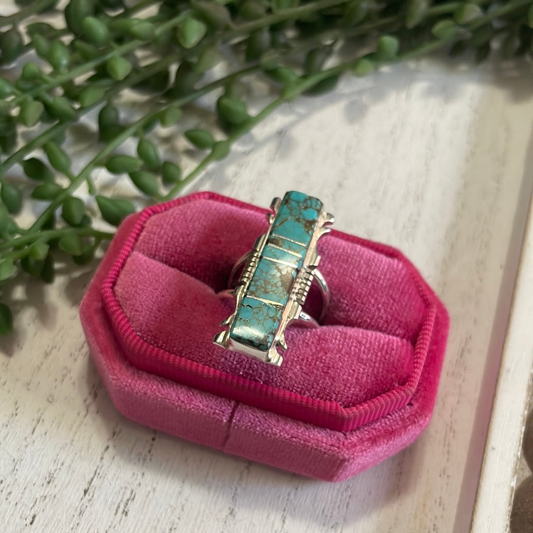 Handcrafted Sterling Silver Turquoise Bar Ring Signed