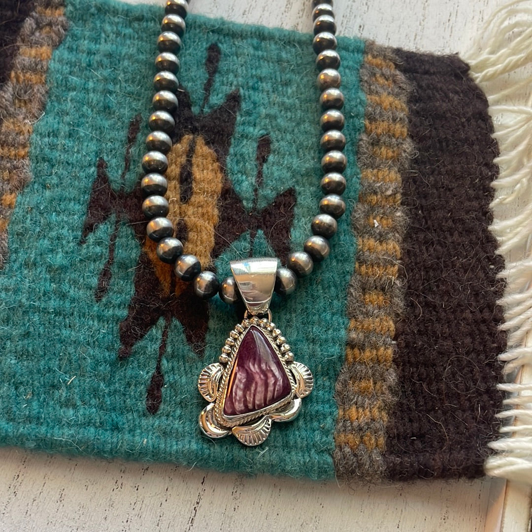 Handcrafted Purple Spiny & Sterling Silver Pendant Signed