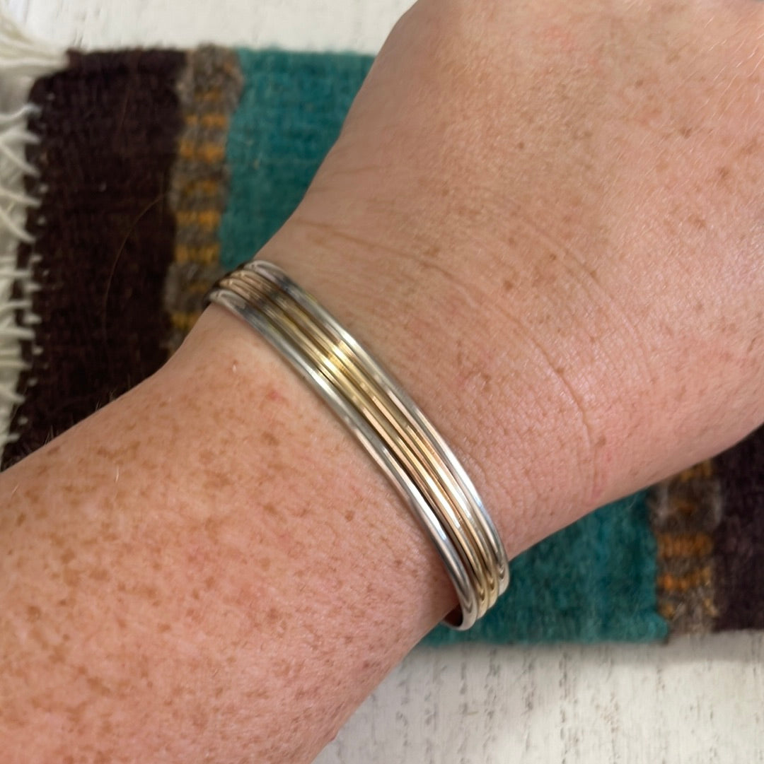 Handcrafted 12kt Overlay & Sterling Silver Adjustable Cuff Bracelet Signed
