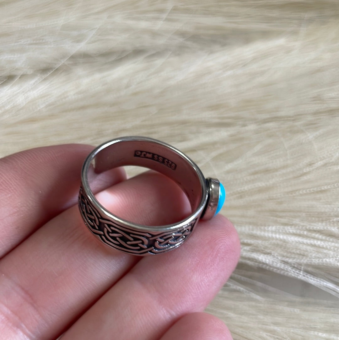 “Twisted Wire” Handcrafted Turquoise & Sterling Silver Ring Signed