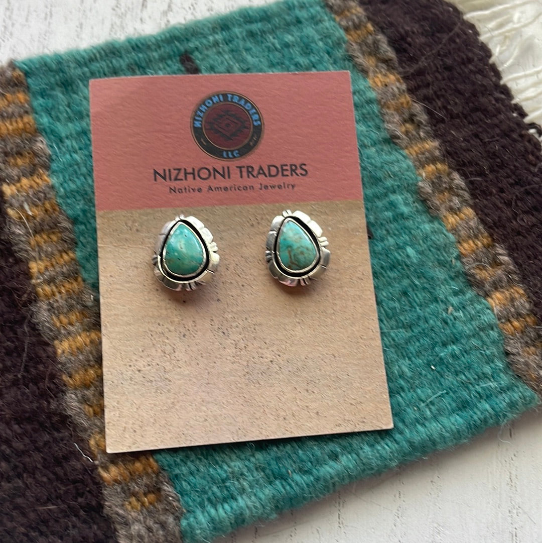 Beautiful Handcrafted Turquoise And Sterling Silver Teardrop Post Earrings