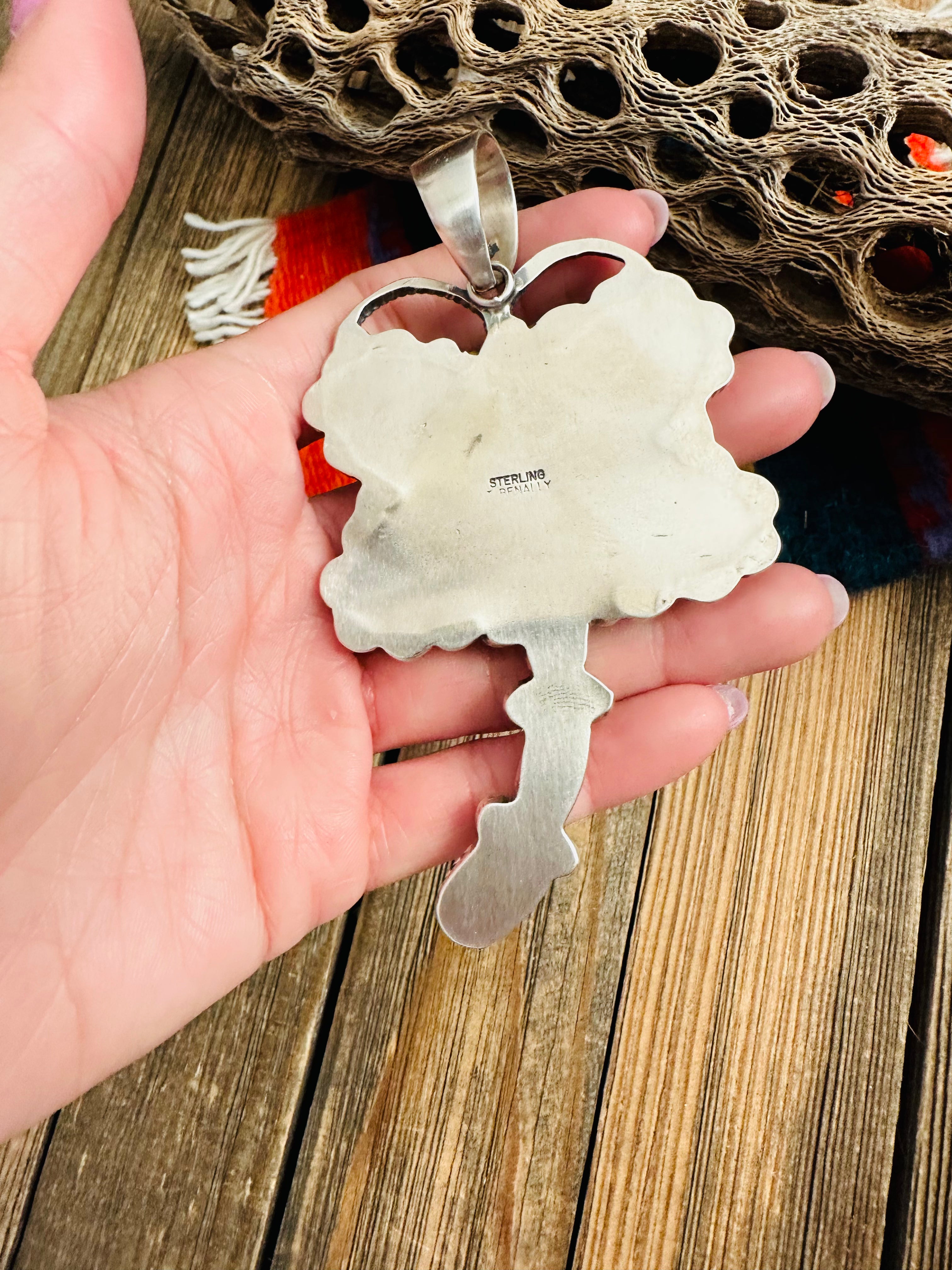 Navajo Queen Pink Conch & Sterling Silver Dragonfly Pendant By Tina Benally