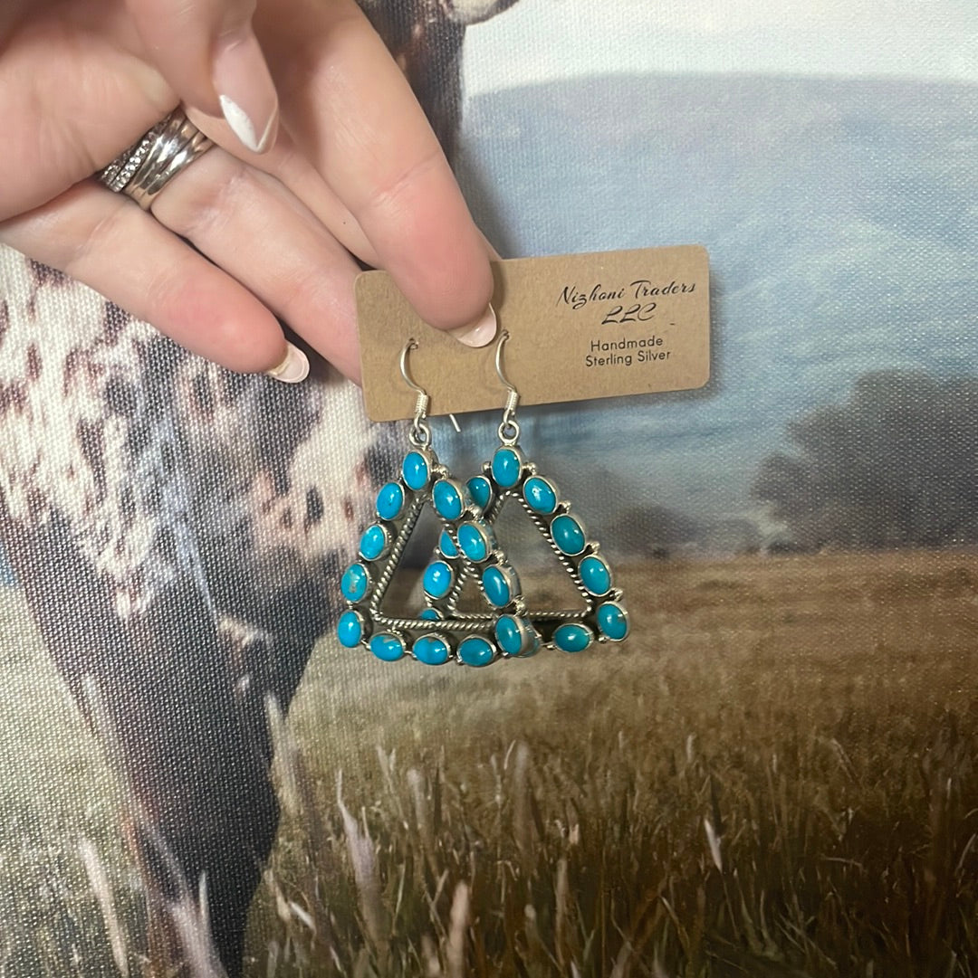 Beautiful Handmade Sleeping Beauty Turquoise Triangle Wire Dangle Earrings By Dan Dodson