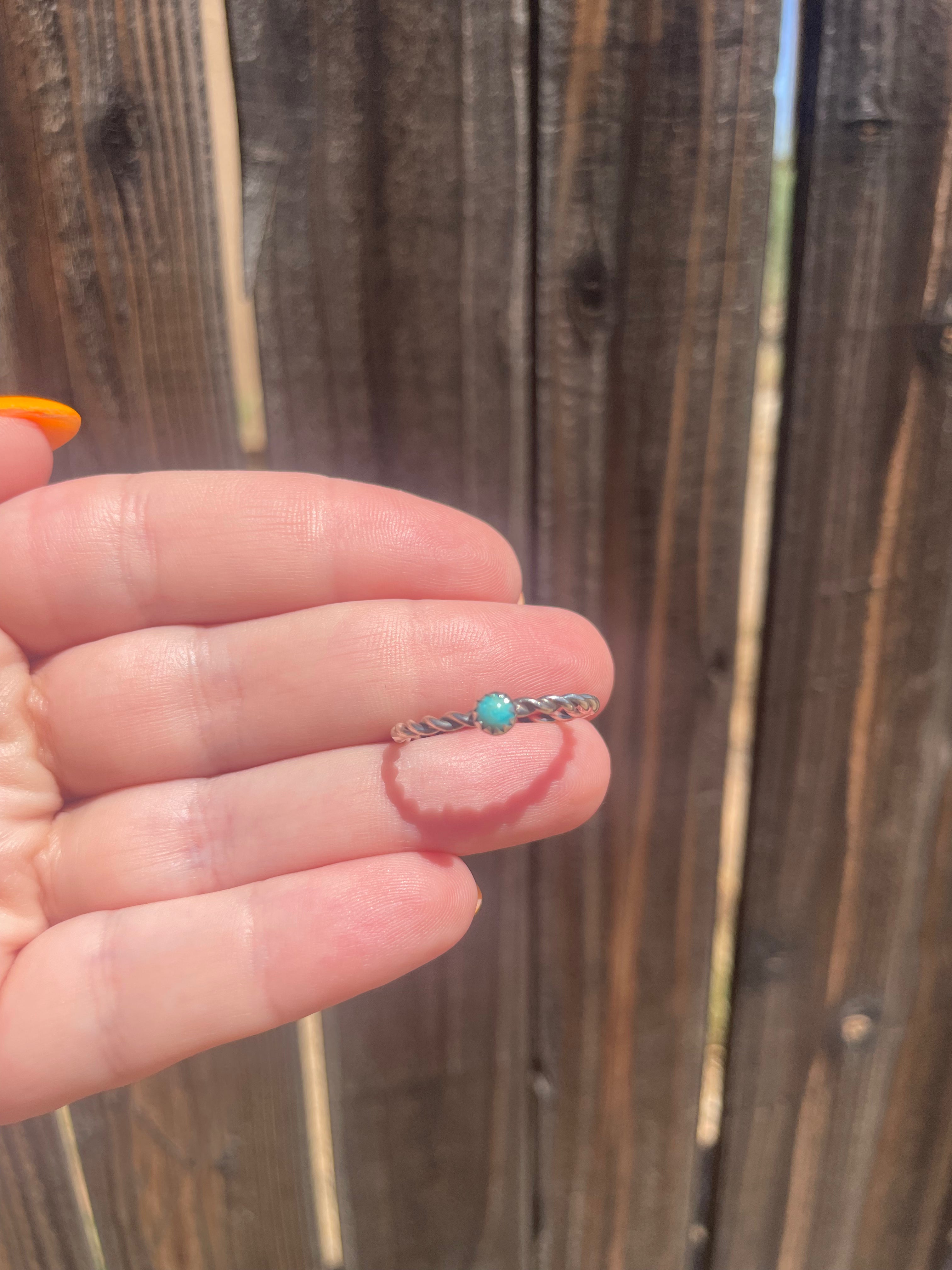 Handcrafted Mini Stone Turquoise Sterling Silver Braided Band Ring