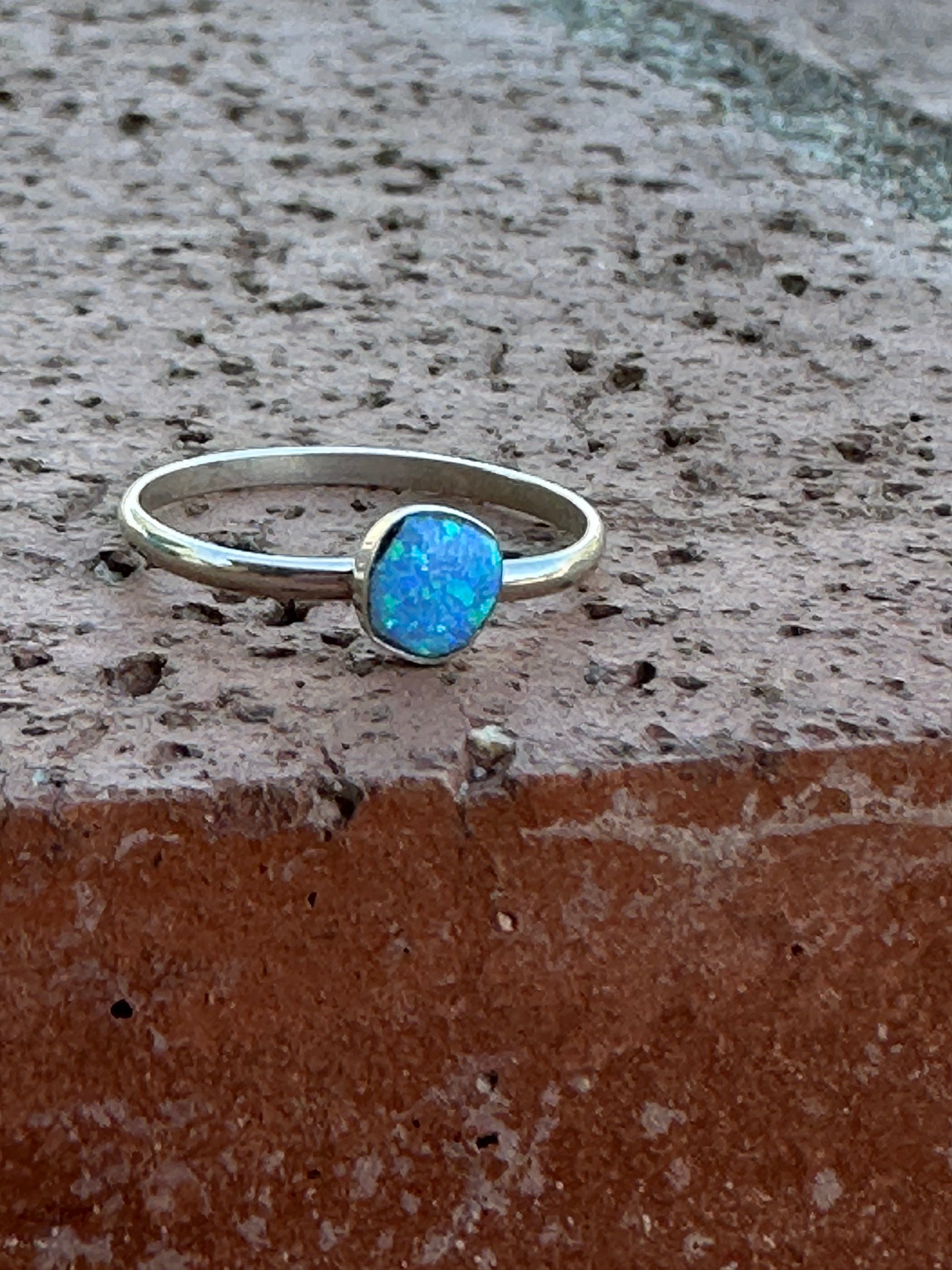 Handcrafted Sterling Silver & Blue Opal Dot Ring