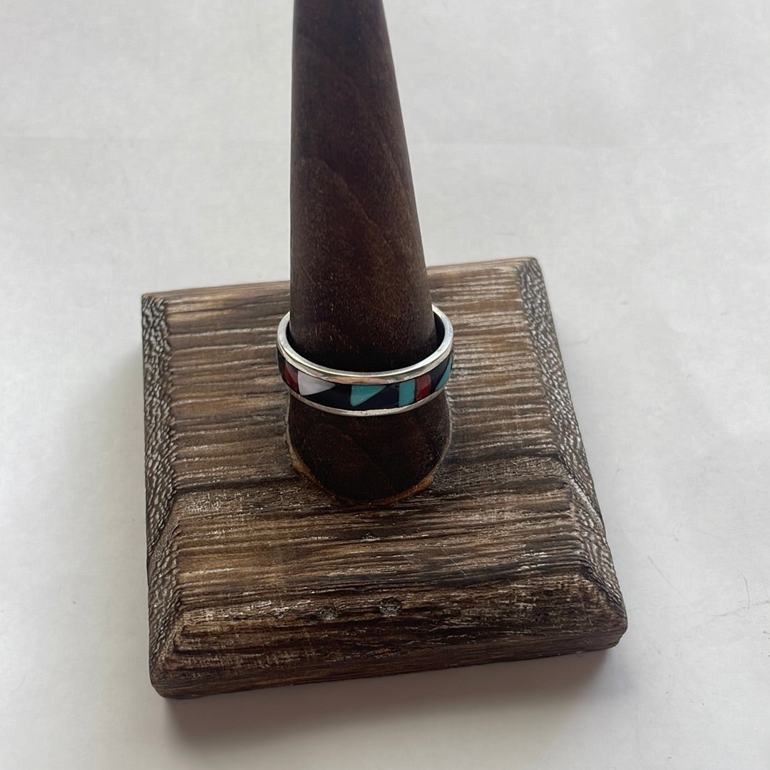 Zuni Sterling Silver Multistone Inlay Stacker Ring
