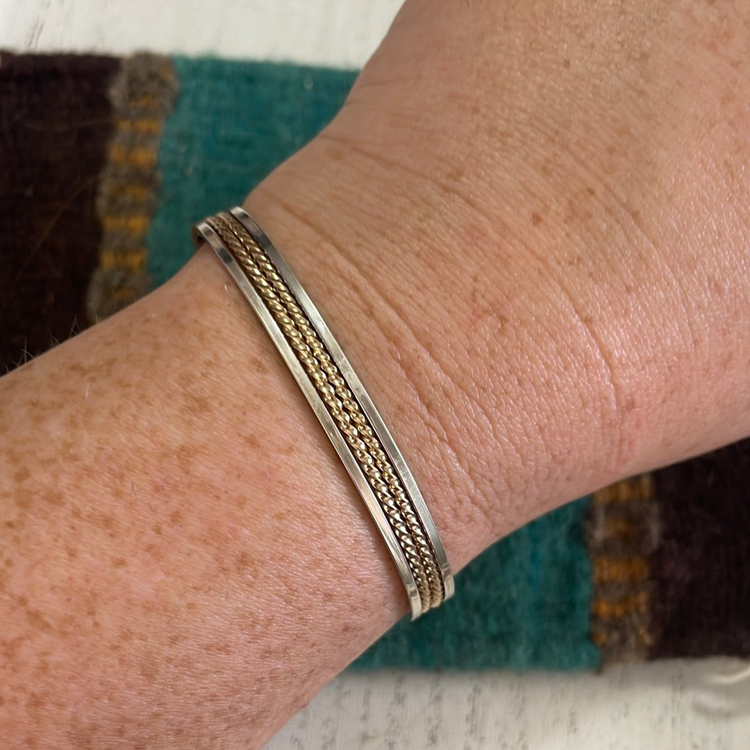 Handcrafted 12kt Overlay & Sterling Silver Adjustable Cuff Bracelet Signed