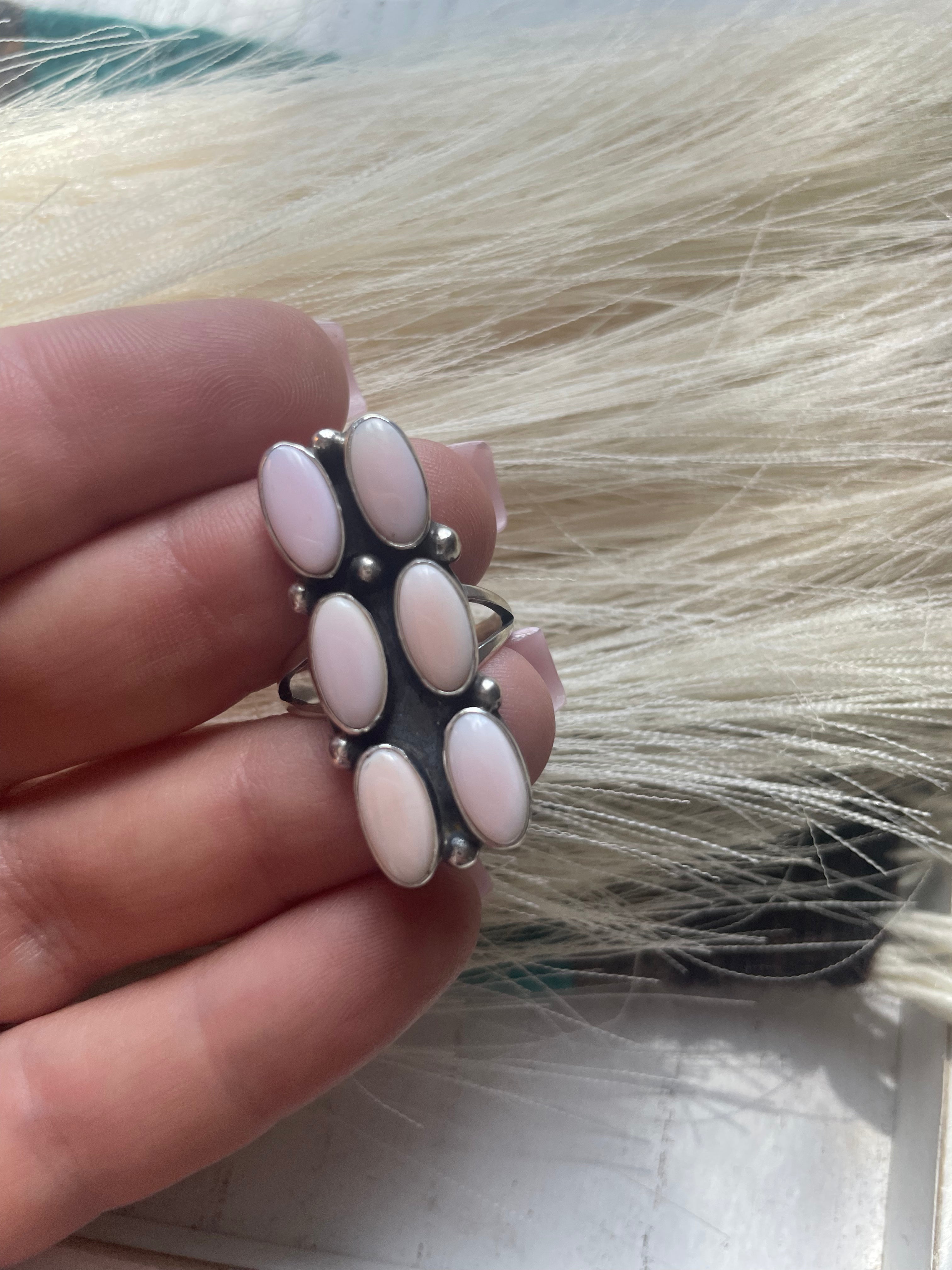 “The Lexi” Beautiful Handcrafted Sterling Silver & Pink Conch Ring Signed J Begay