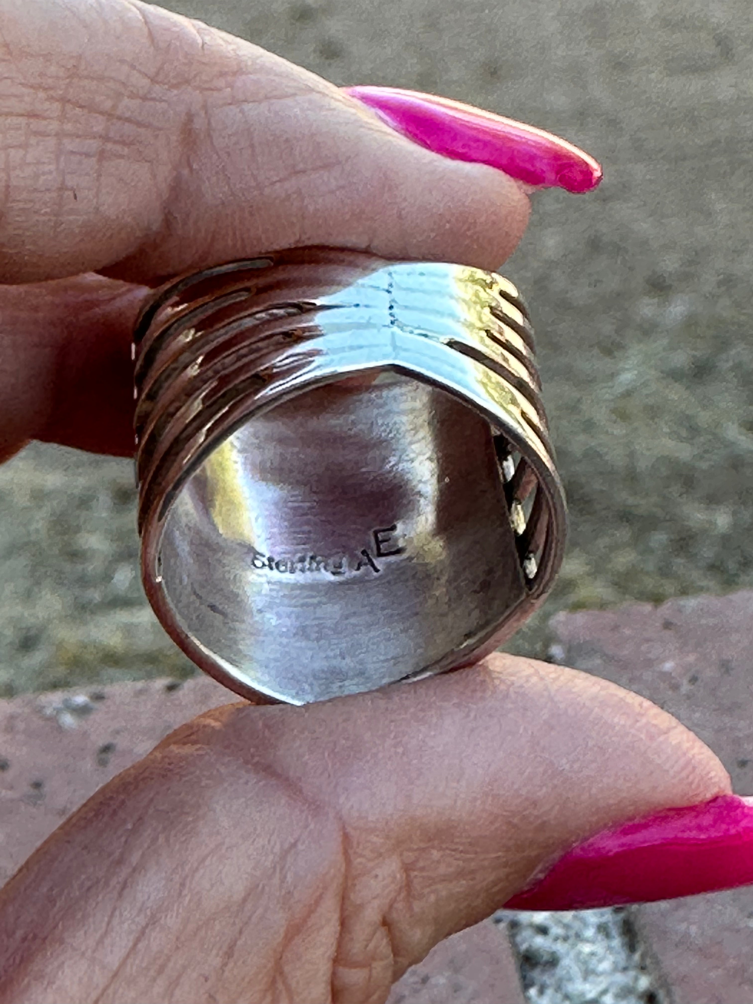 Zuni Sterling Silver Tri Color Opal Inlay Stacker Ring