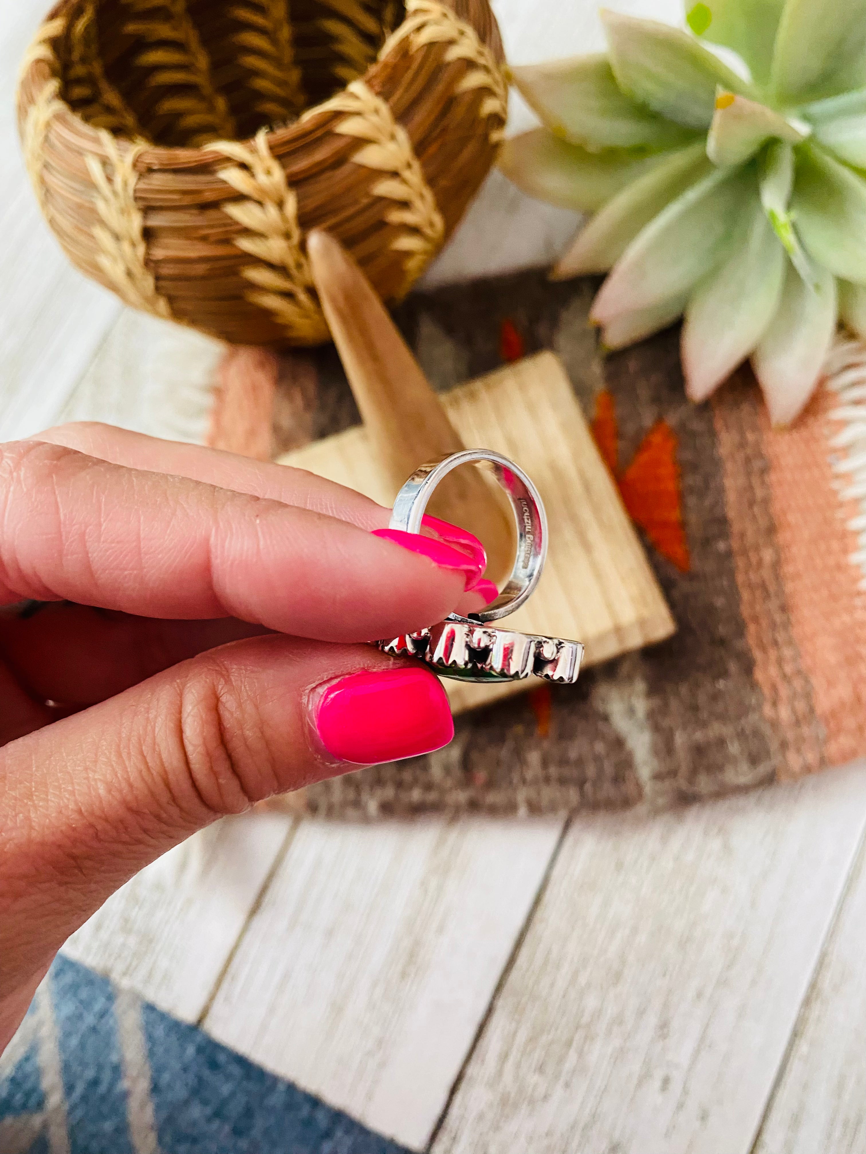 Handmade Sterling Silver, Green Mohave & Peridot Cluster Adjustable Ring