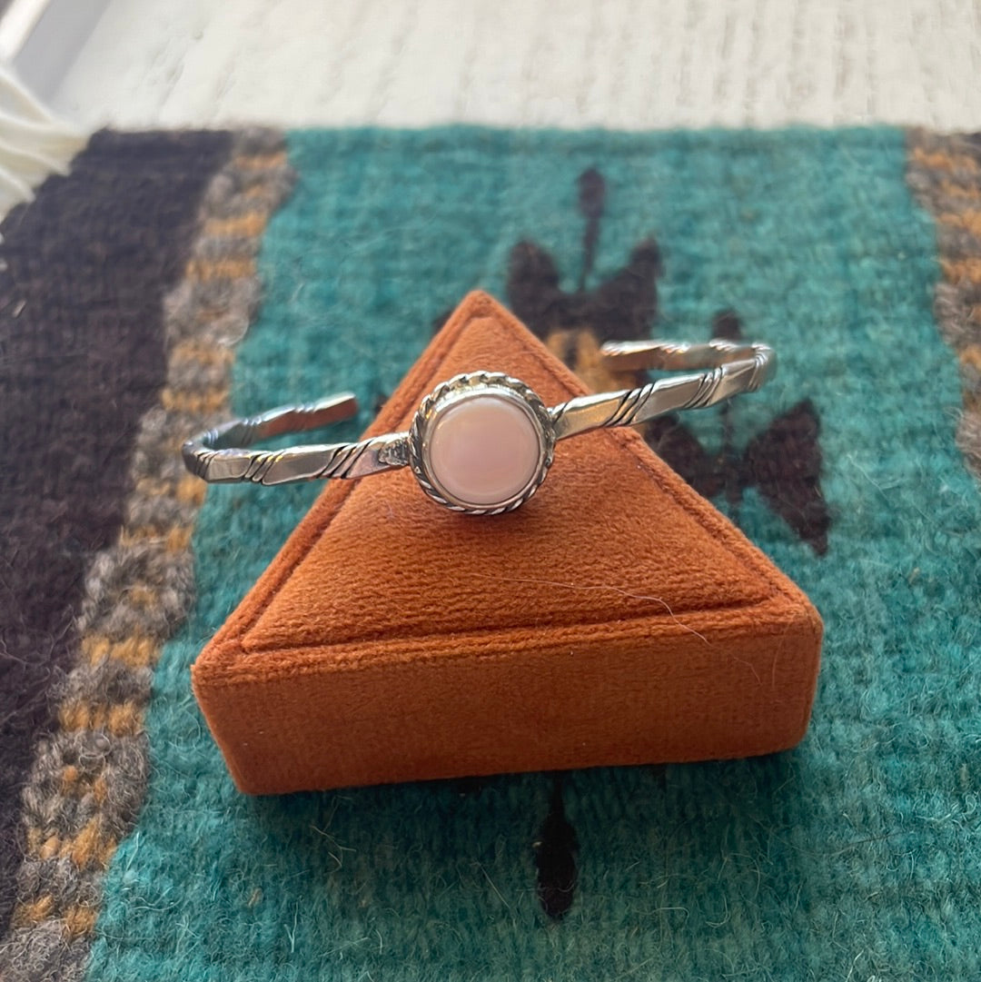 Handcrafted Pink Conch & Sterling Silver Adjustable Cuff Bracelet