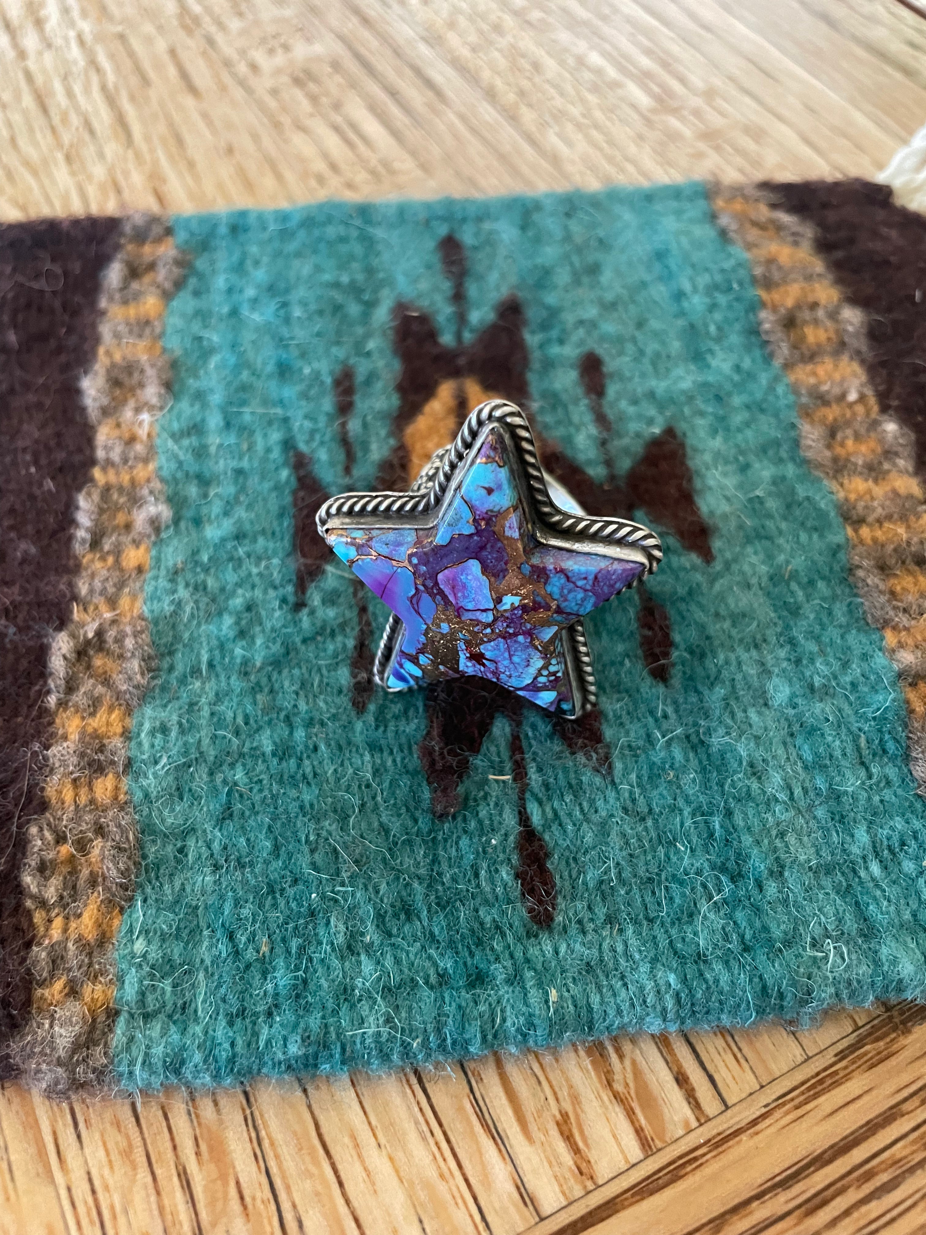 Handcrafted Purple Dream And Sterling Silver Star Adjustable Ring