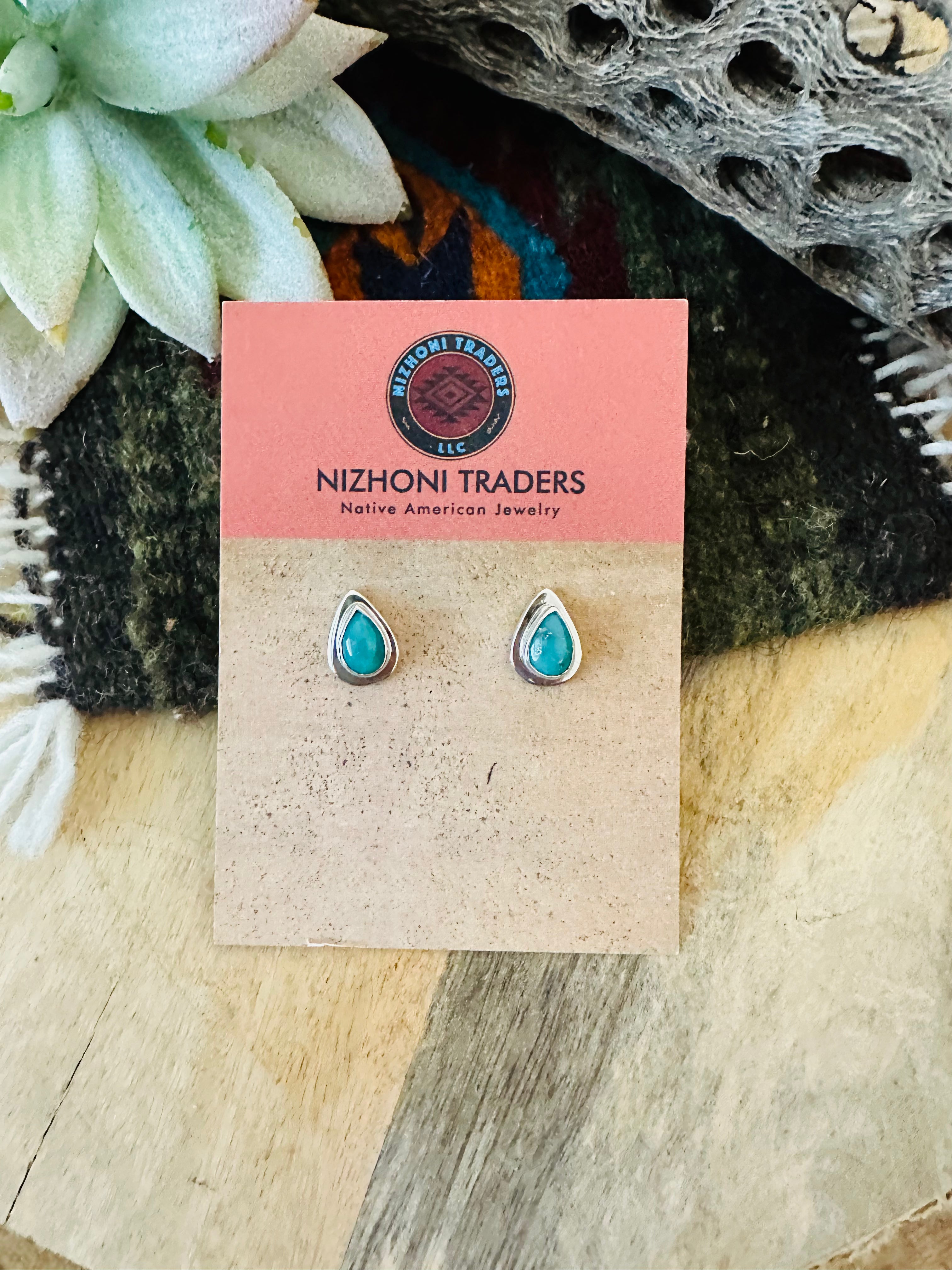 Handcrafted Turquoise & Sterling Silver Teardrop Stud Earrings