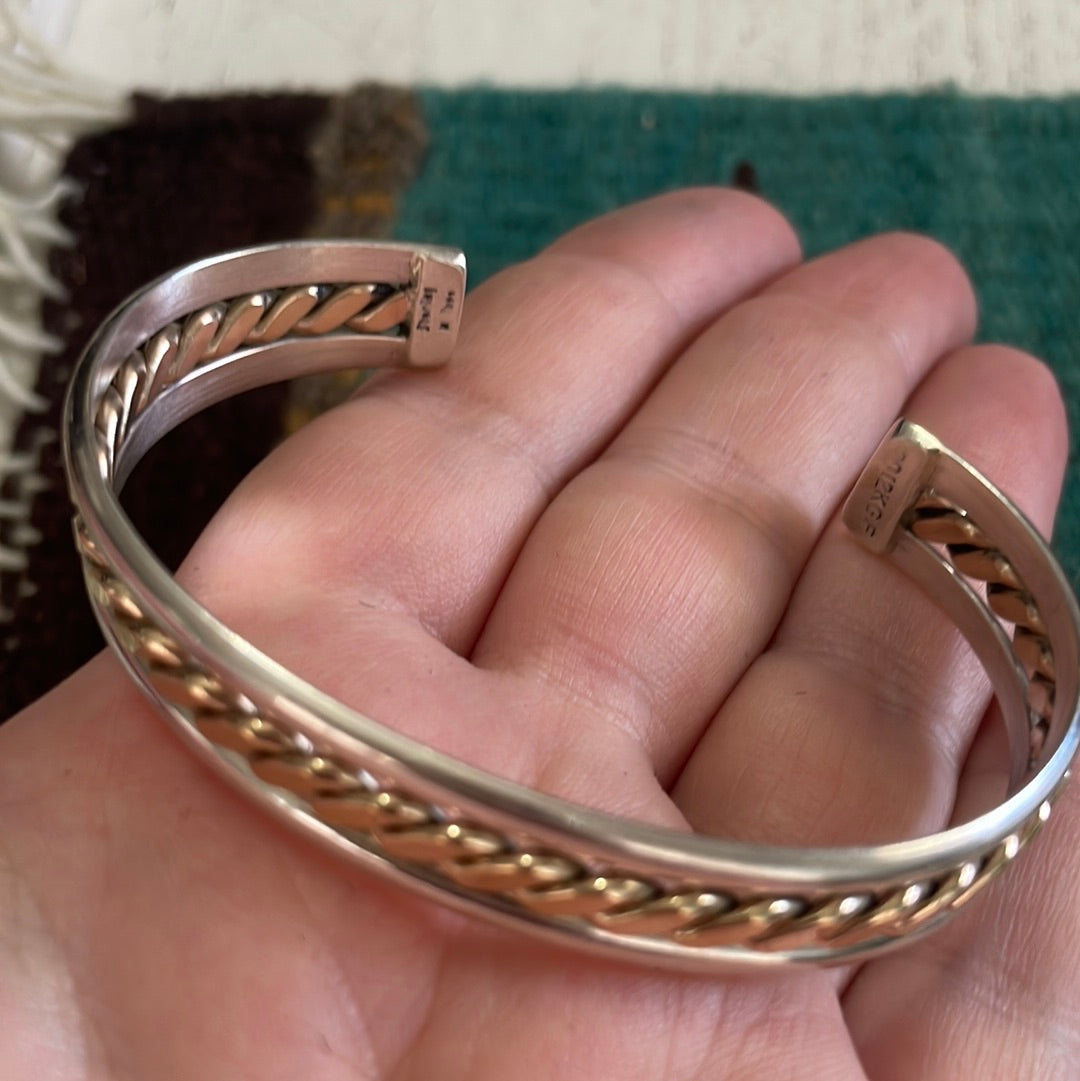Handcrafted 12kt Overlay & Sterling Silver Adjustable Cuff Bracelet Signed