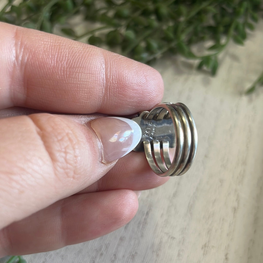 Handcrafted Turquoise & Sterling Silver Feather Ring Signed