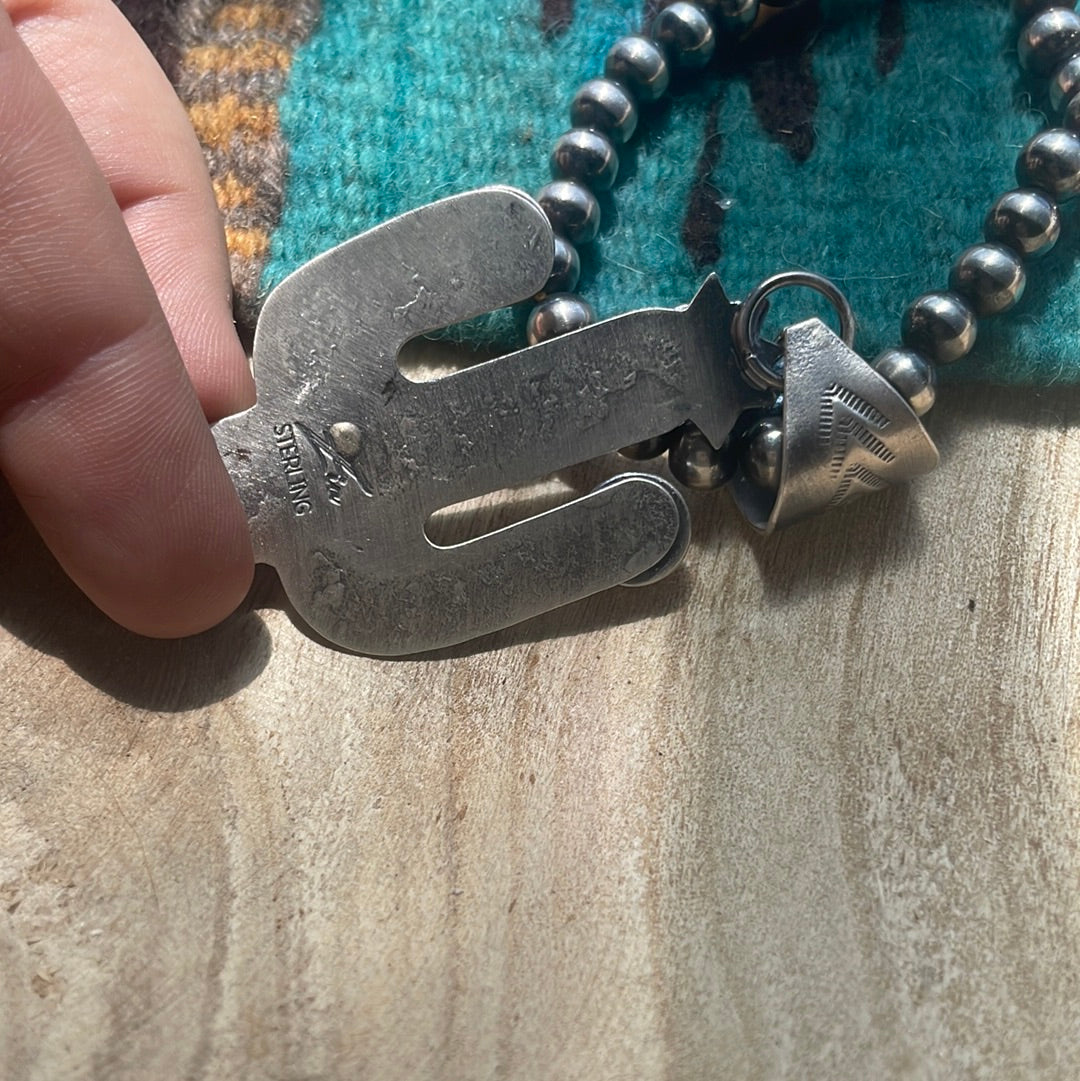 Handcrafted Sterling Silver Pink Conch Saguaro Cactus Pendant Signed