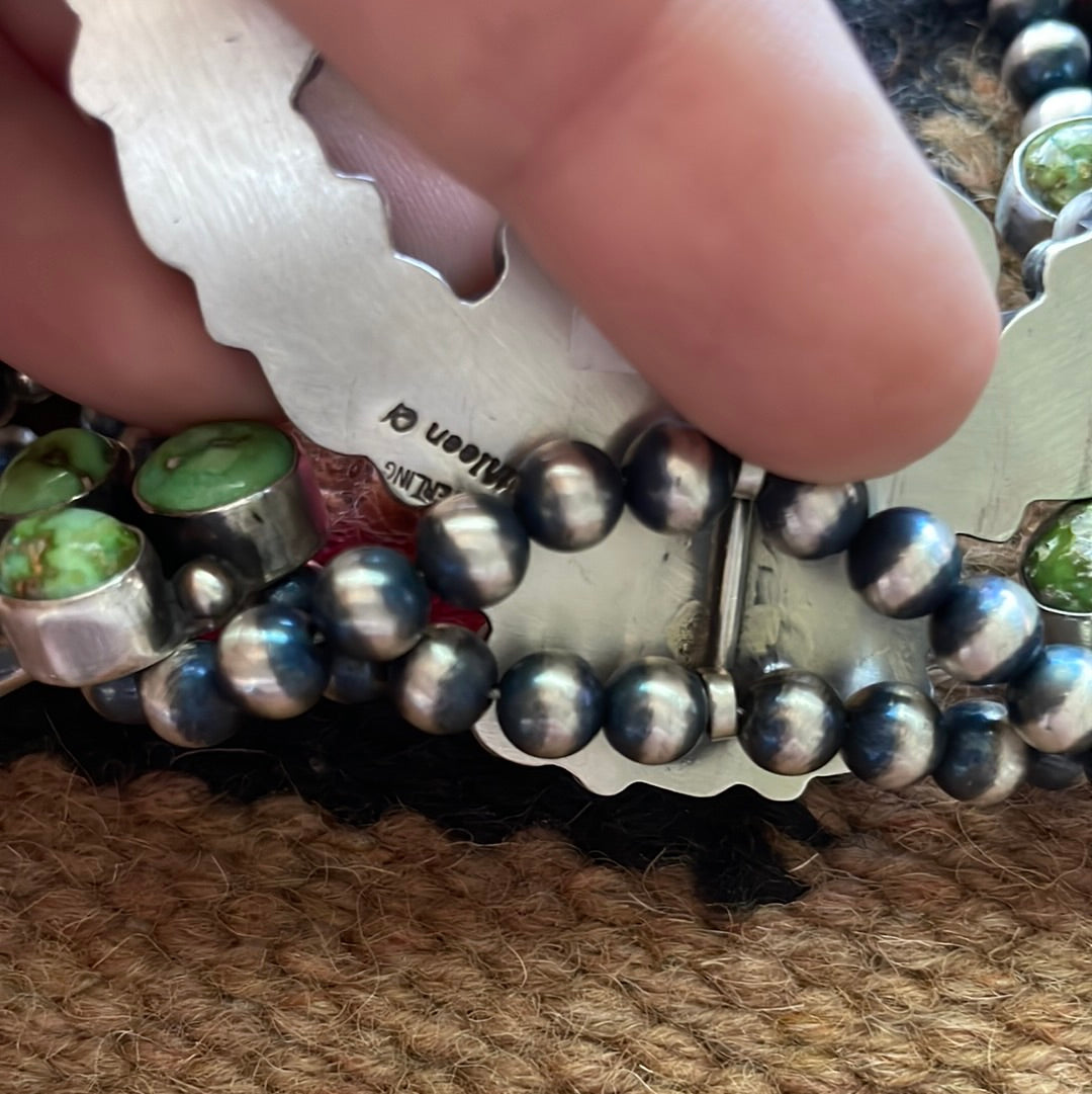 Navajo Sonoran Turquoise & Sterling Squash Blossom Set Signed Kathleen Chavez