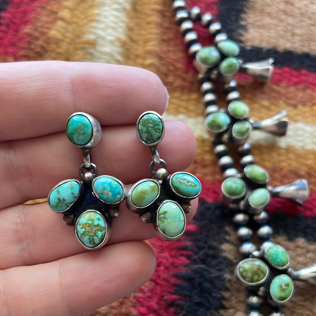 Navajo Sonoran Turquoise & Sterling Squash Blossom Set Signed Kathleen Chavez
