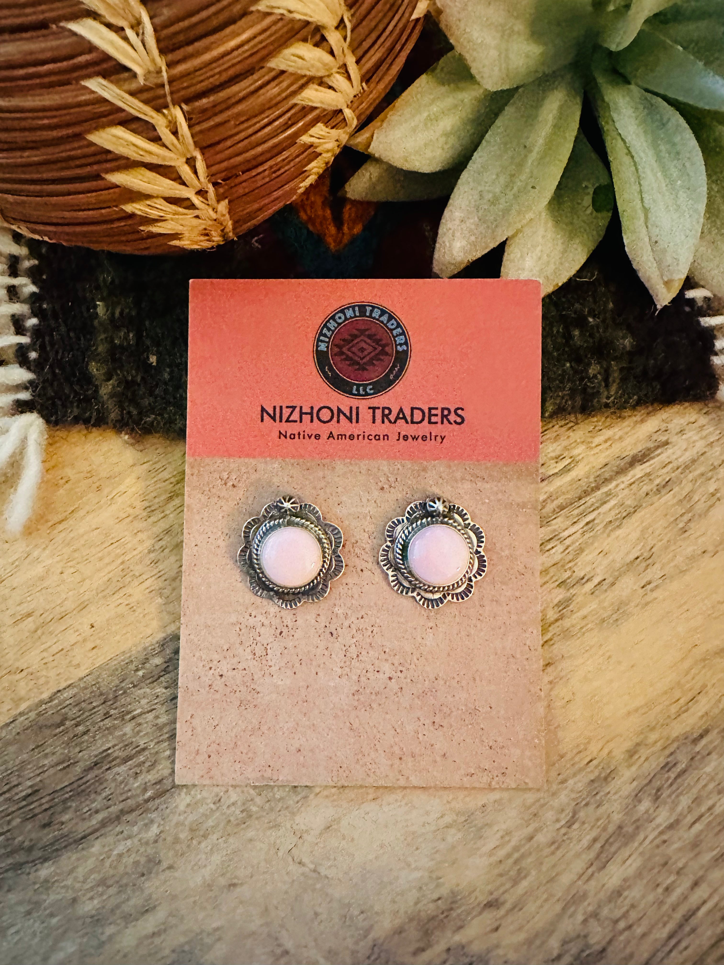 Handcrafted Queen Pink Conch & Sterling Silver Stud Earrings