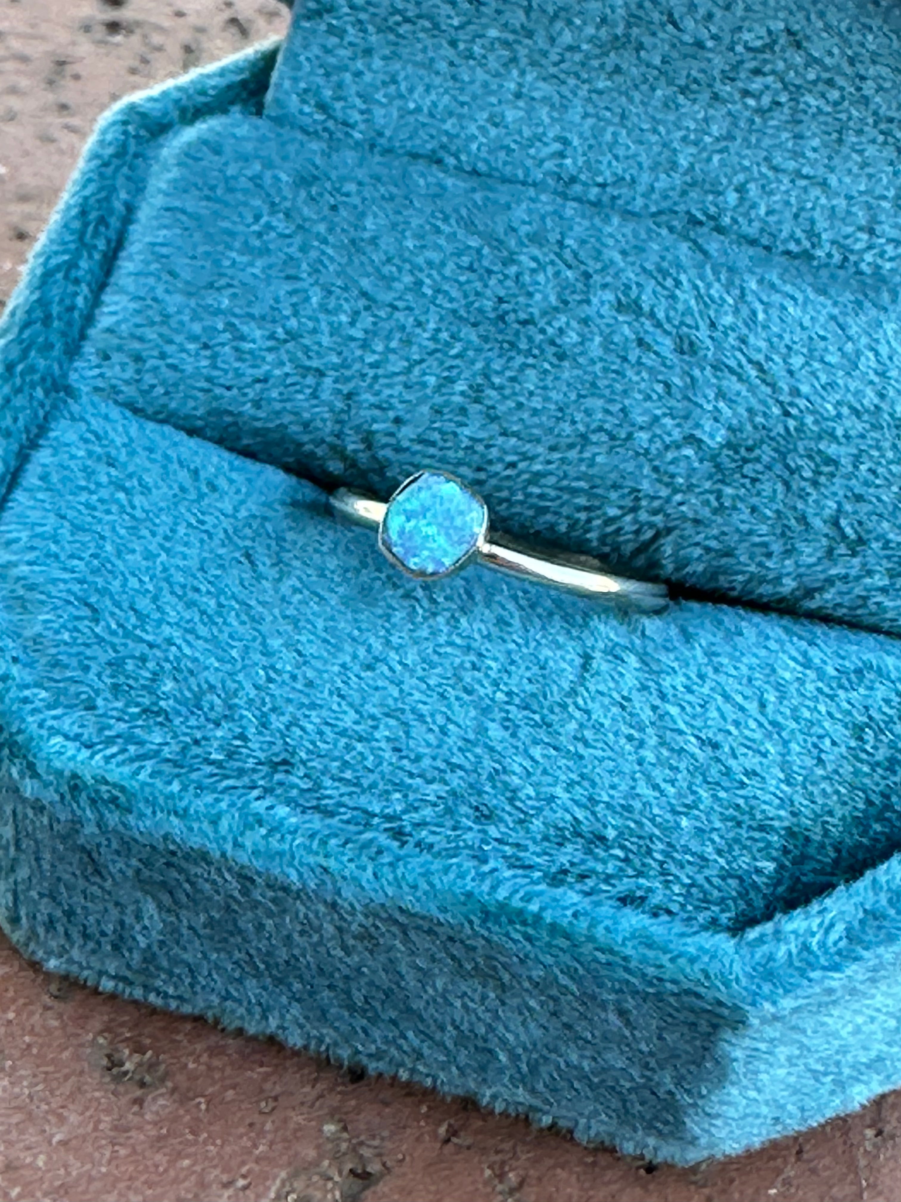 Handcrafted Sterling Silver & Blue Opal Dot Ring