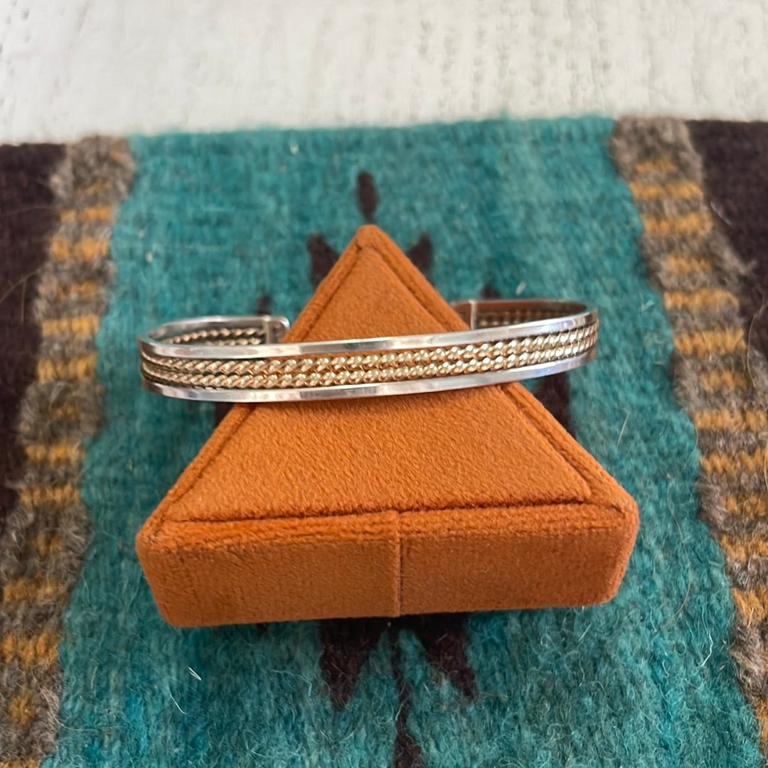 Handcrafted 12kt Overlay & Sterling Silver Adjustable Cuff Bracelet Signed