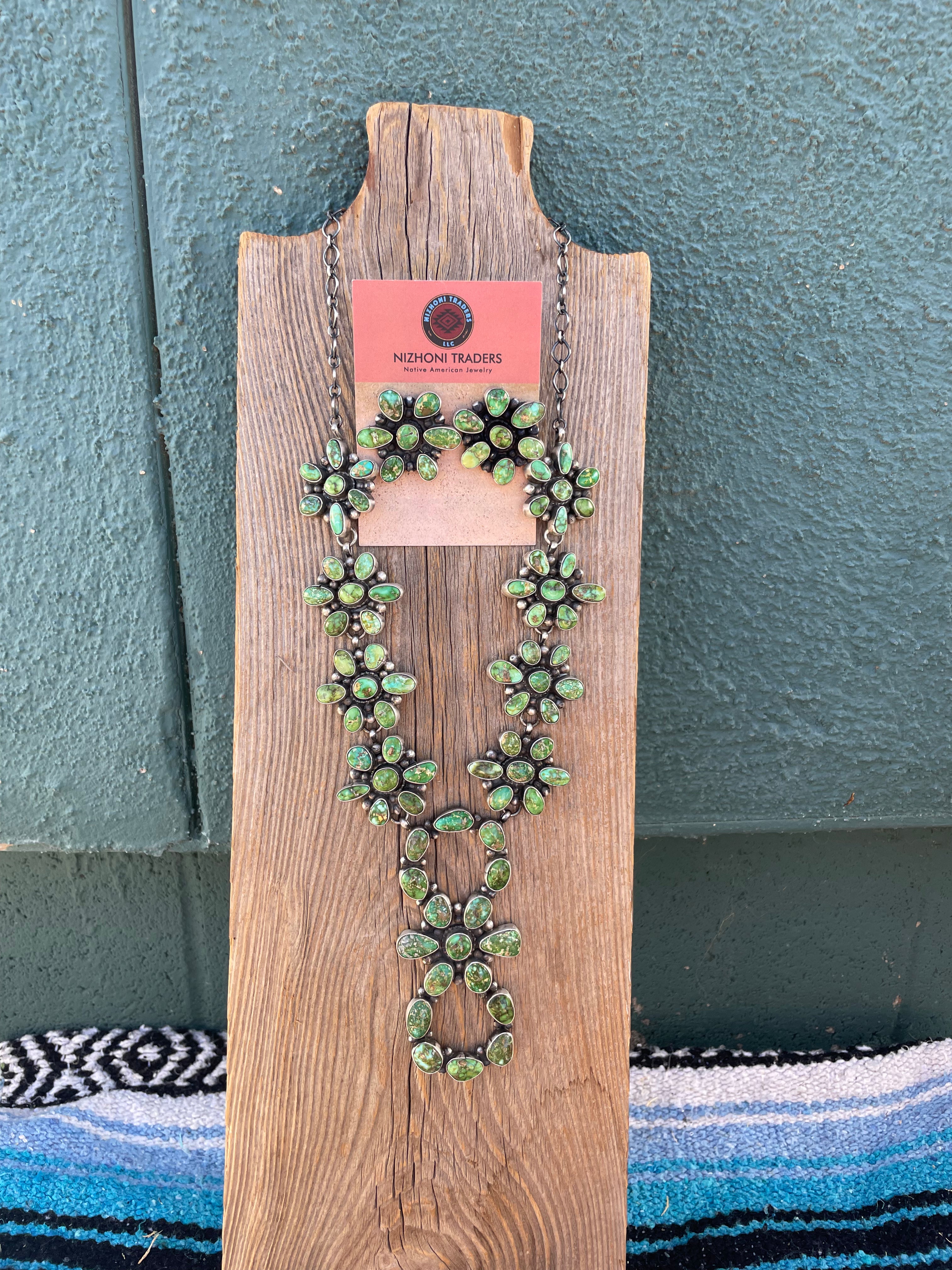 Sheila Becenti Navajo Sterling Silver Sonoran Mountain Turquoise Necklace & Earring Set