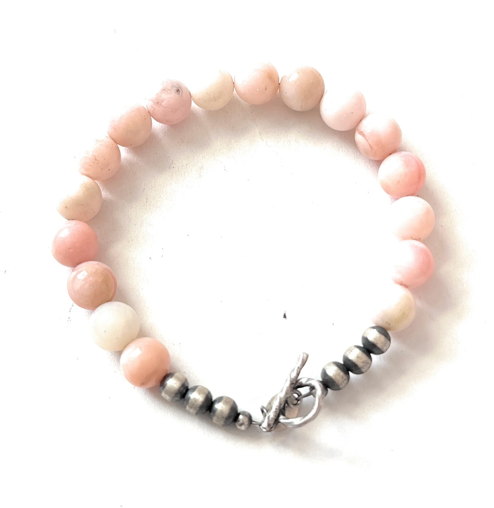 Handcrafted Queen Pink Conch Shell & Sterling Silver Beaded Bracelet