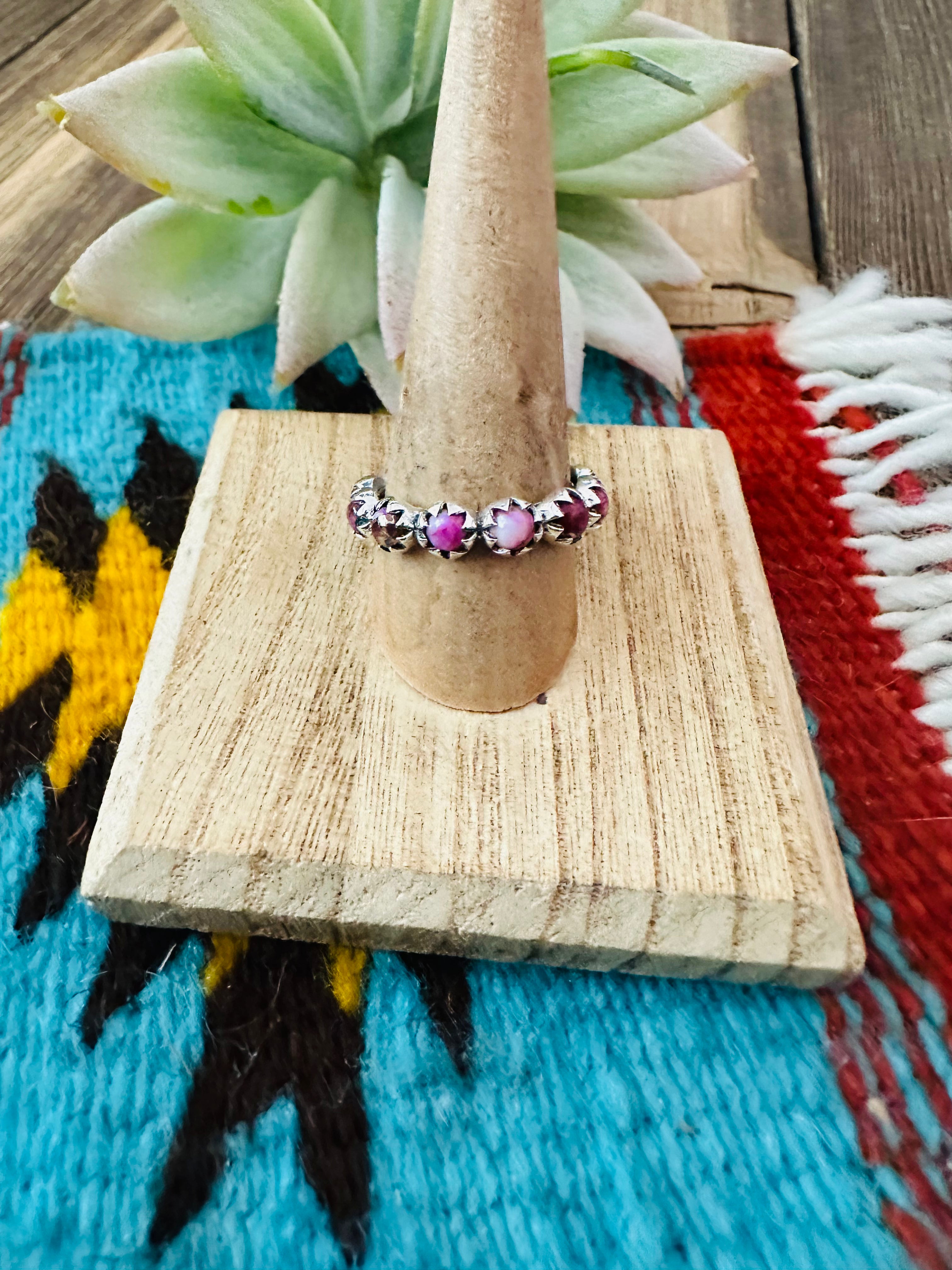 Handmade Sterling Silver & Pink Mojave Mini Eternity Band Ring