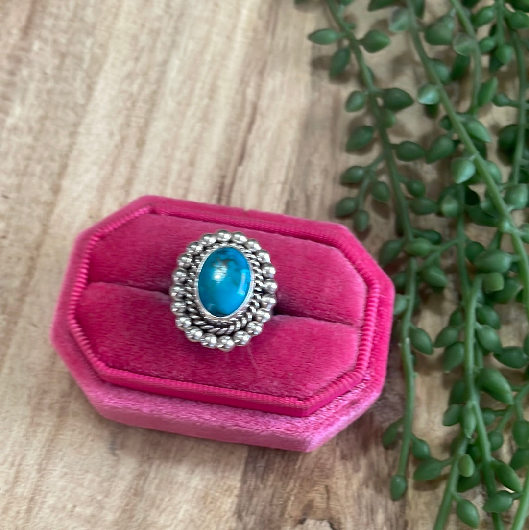 Handcrafted Turquoise & Sterling Silver Single Stone Ring Signed