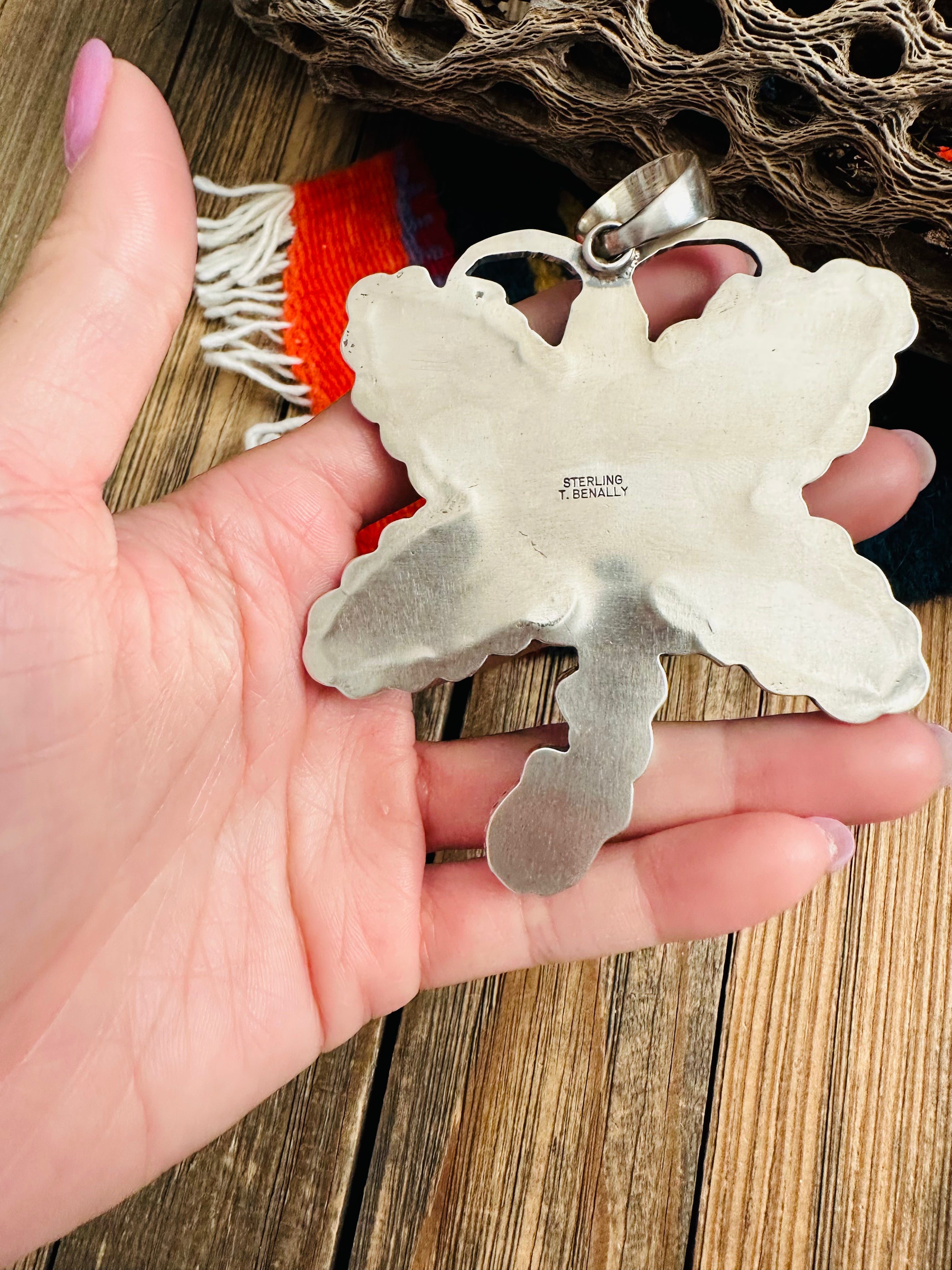 Navajo Turquoise & Sterling Silver Dragonfly Pendant By Tina Benally