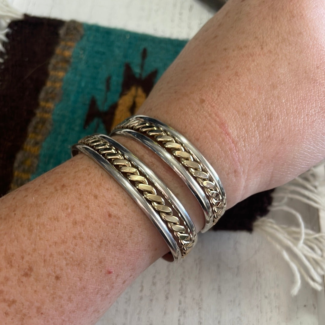Handcrafted 12kt Overlay & Sterling Silver Adjustable Cuff Bracelet Signed