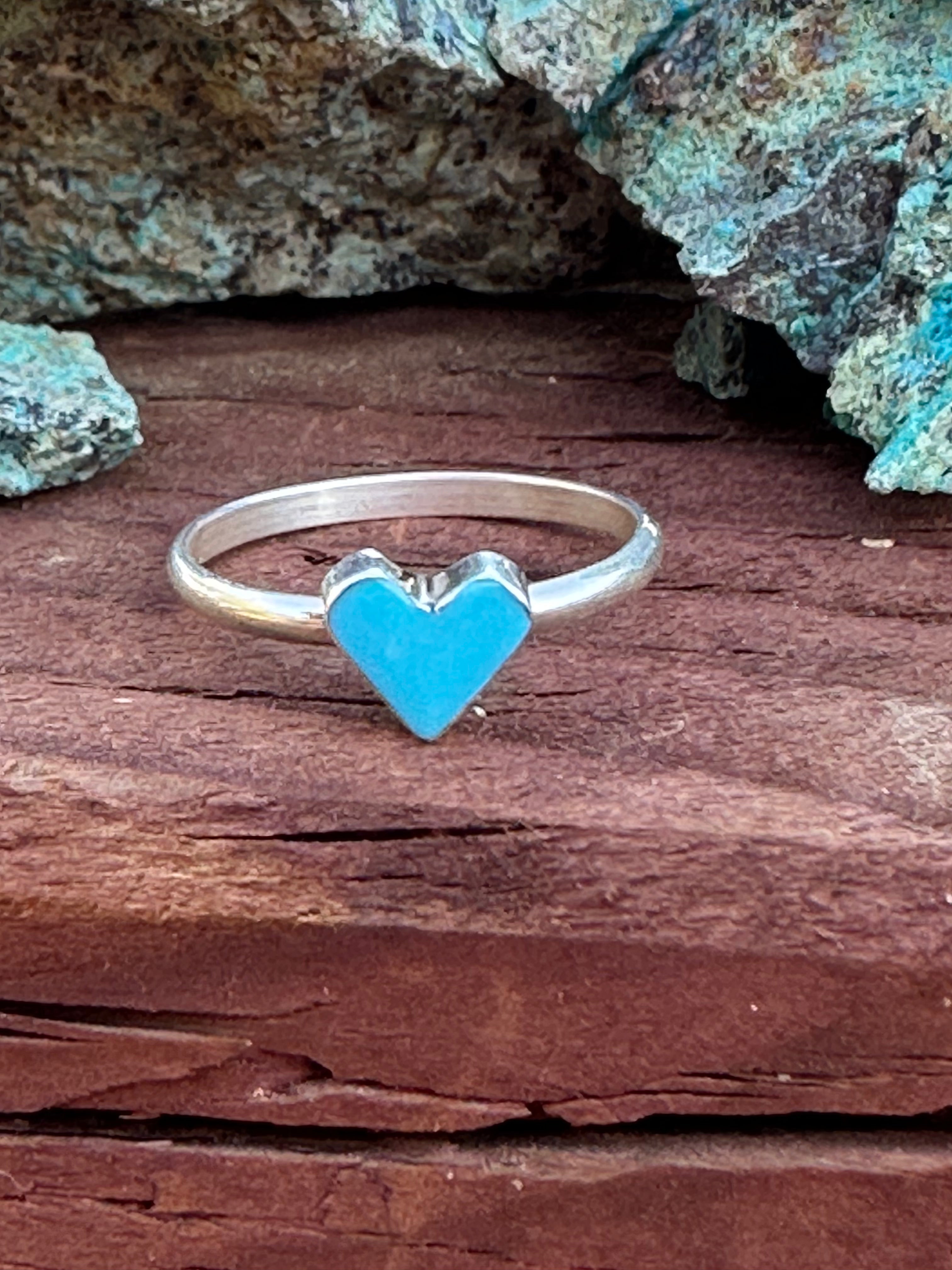 Handcrafted Turquoise & Stamped Sterling Silver Heart Ring